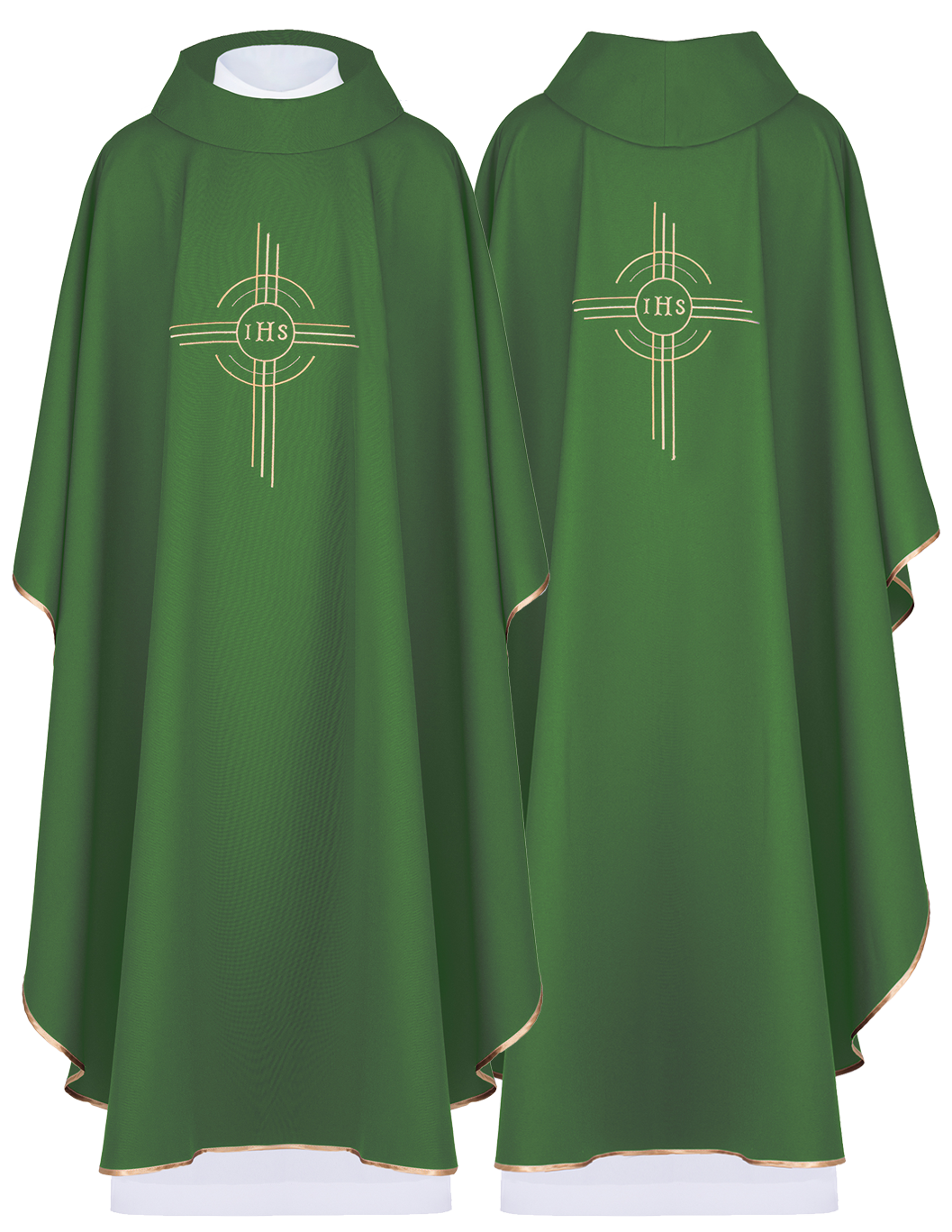 Ornat haftowany z Krzyżem z motywem IHS w kolorze zielonym