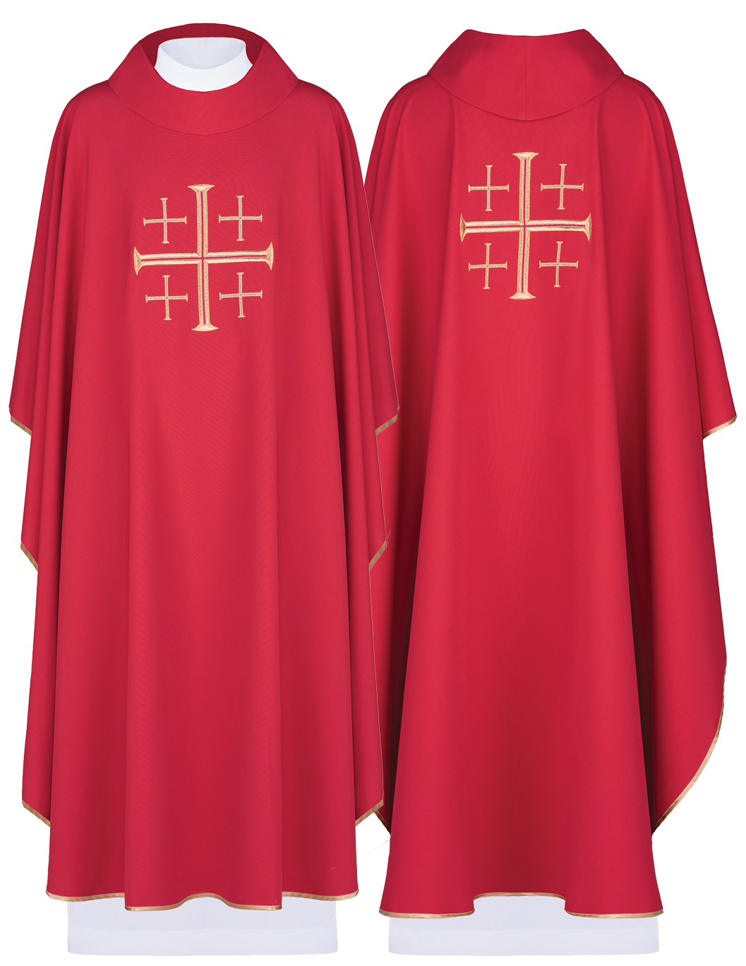 Czerwony ornat haftowany z motywem krzyża Jerozolimskiego