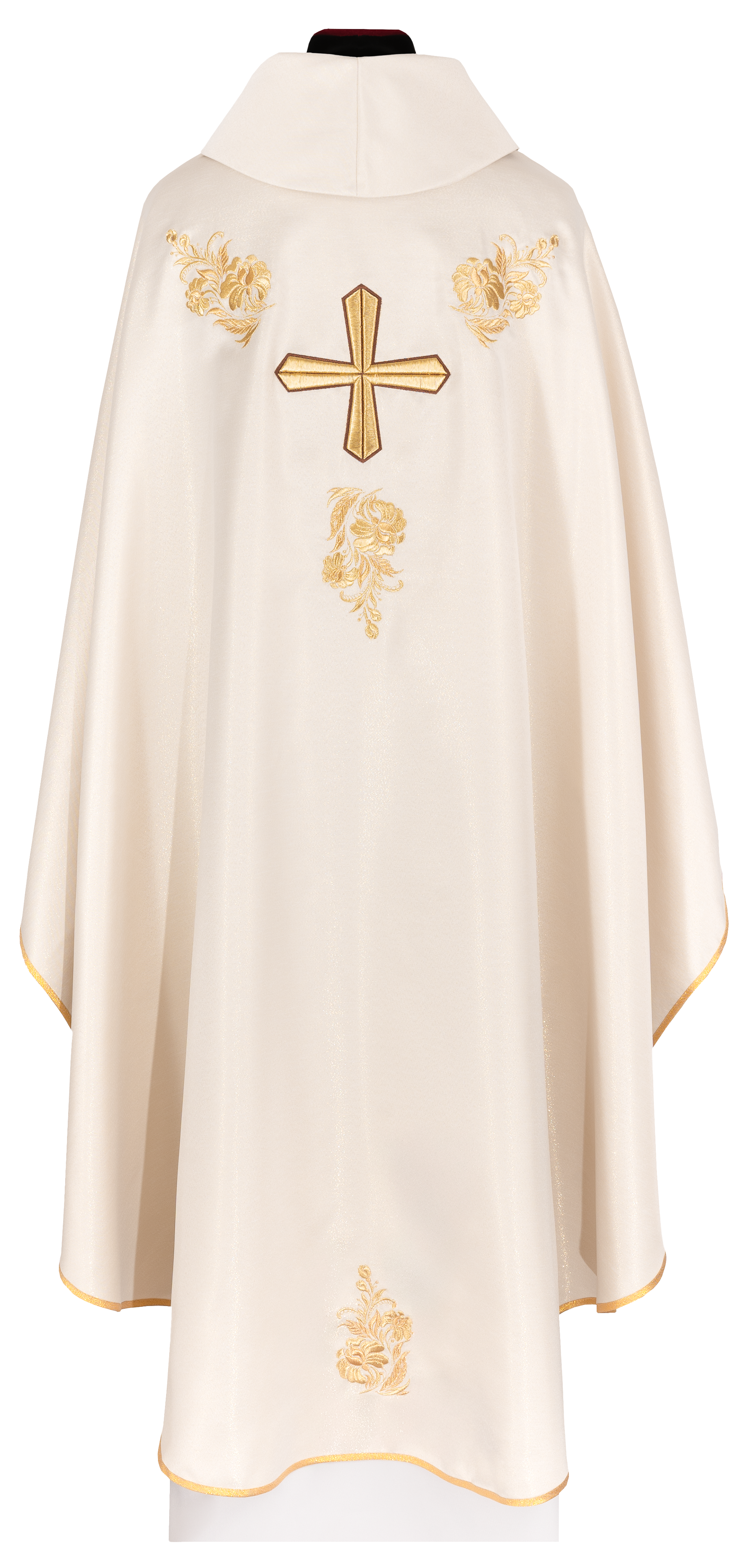 Ornat z bogato haftowanym krzyżem i kołnierzem w kolorze ecru - ORNATY.PL
