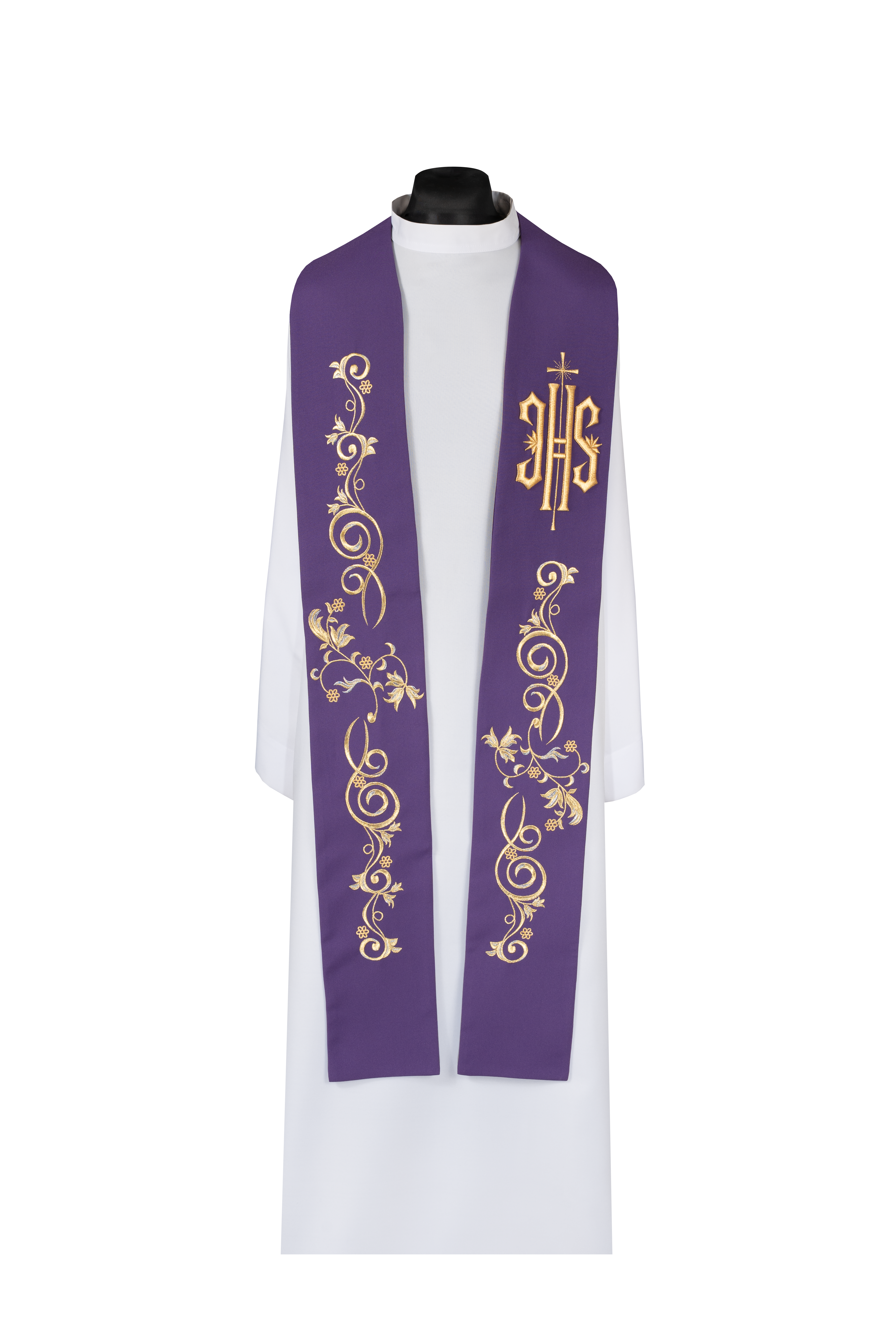 Stuła kapłańska haftowana IHS Fioletowa - ORNATY.PL