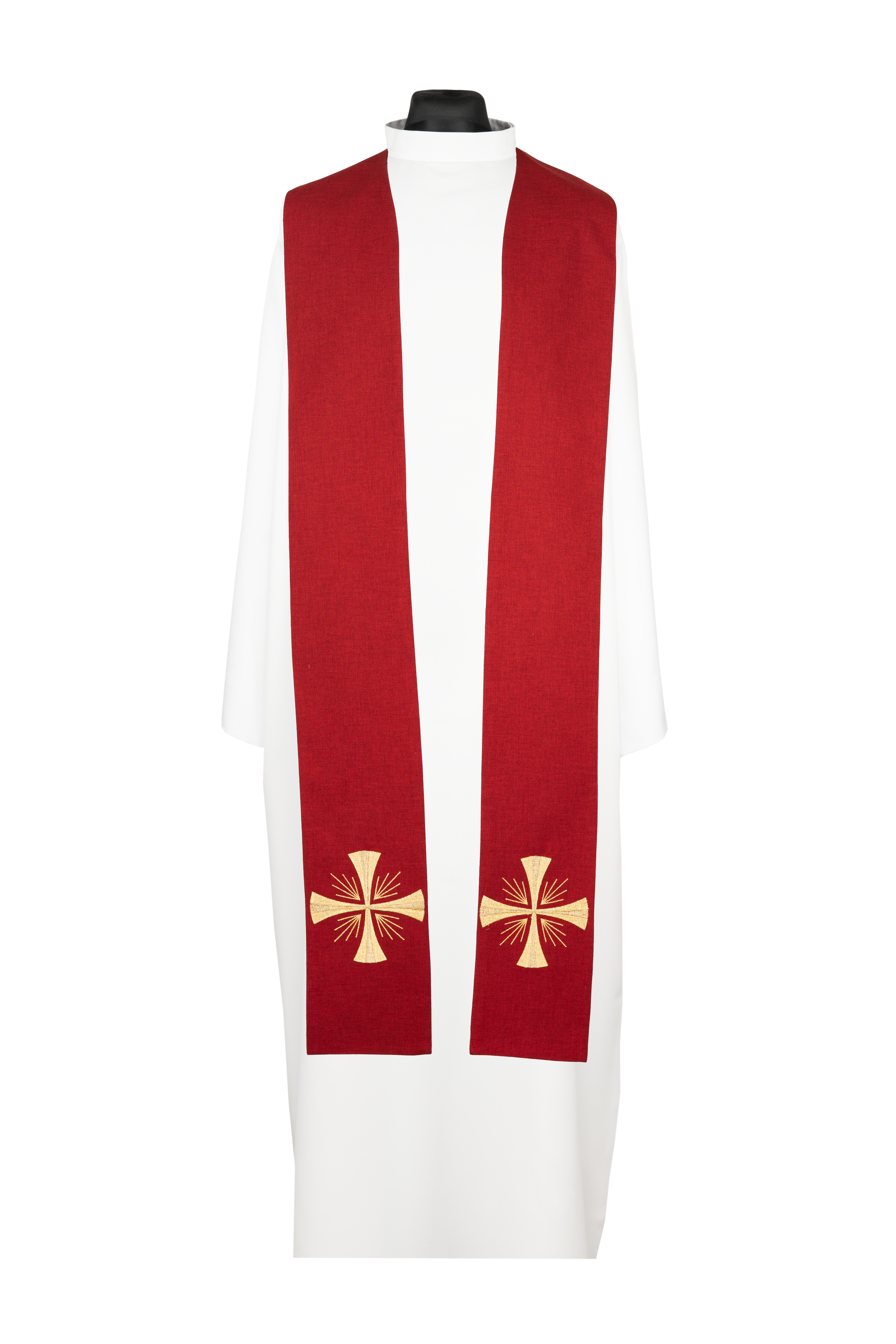 Stuła kapłańska haftowana Krzyż czerwona - ORNATY.PL
