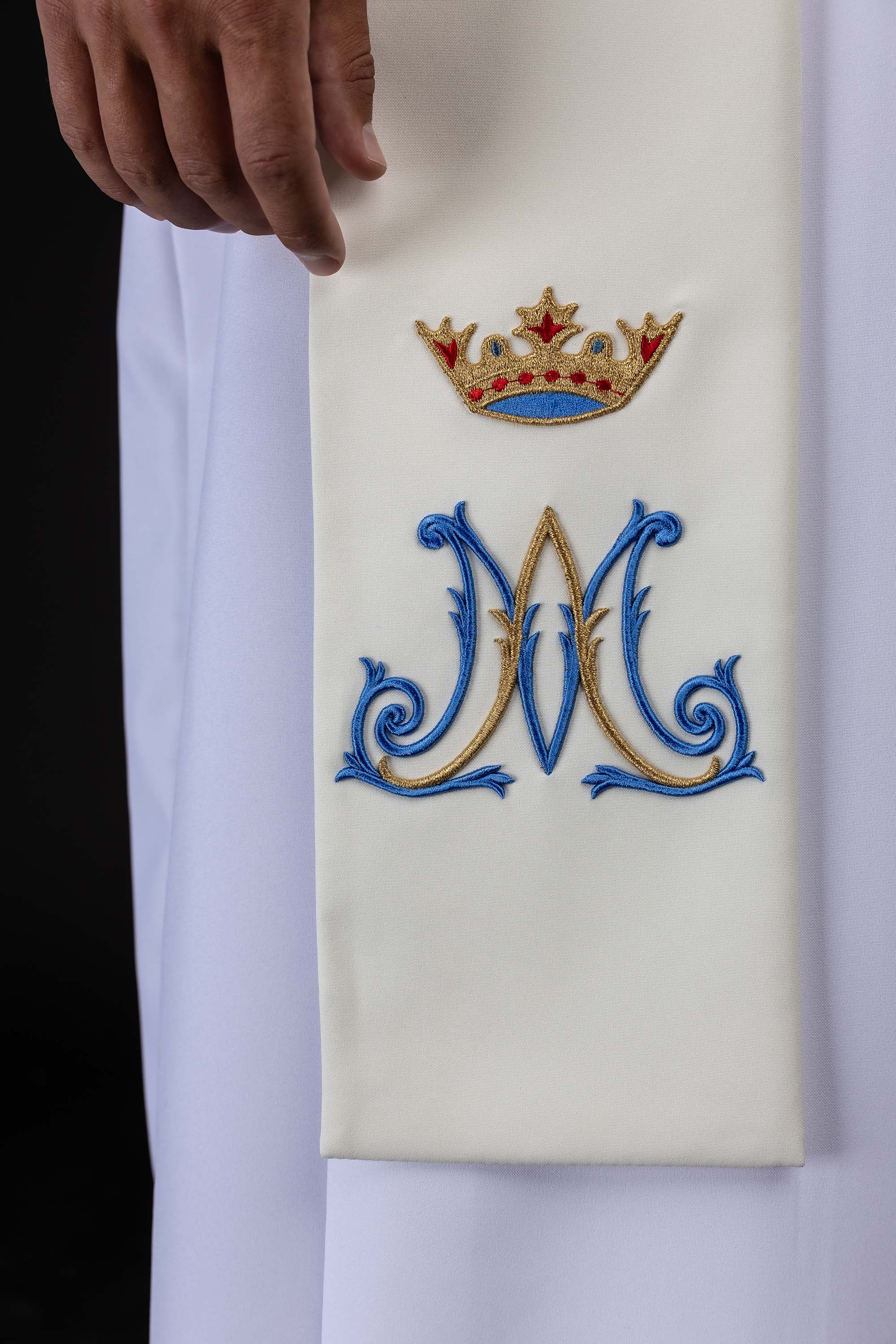 Stuła haftowana Maryjna ecru