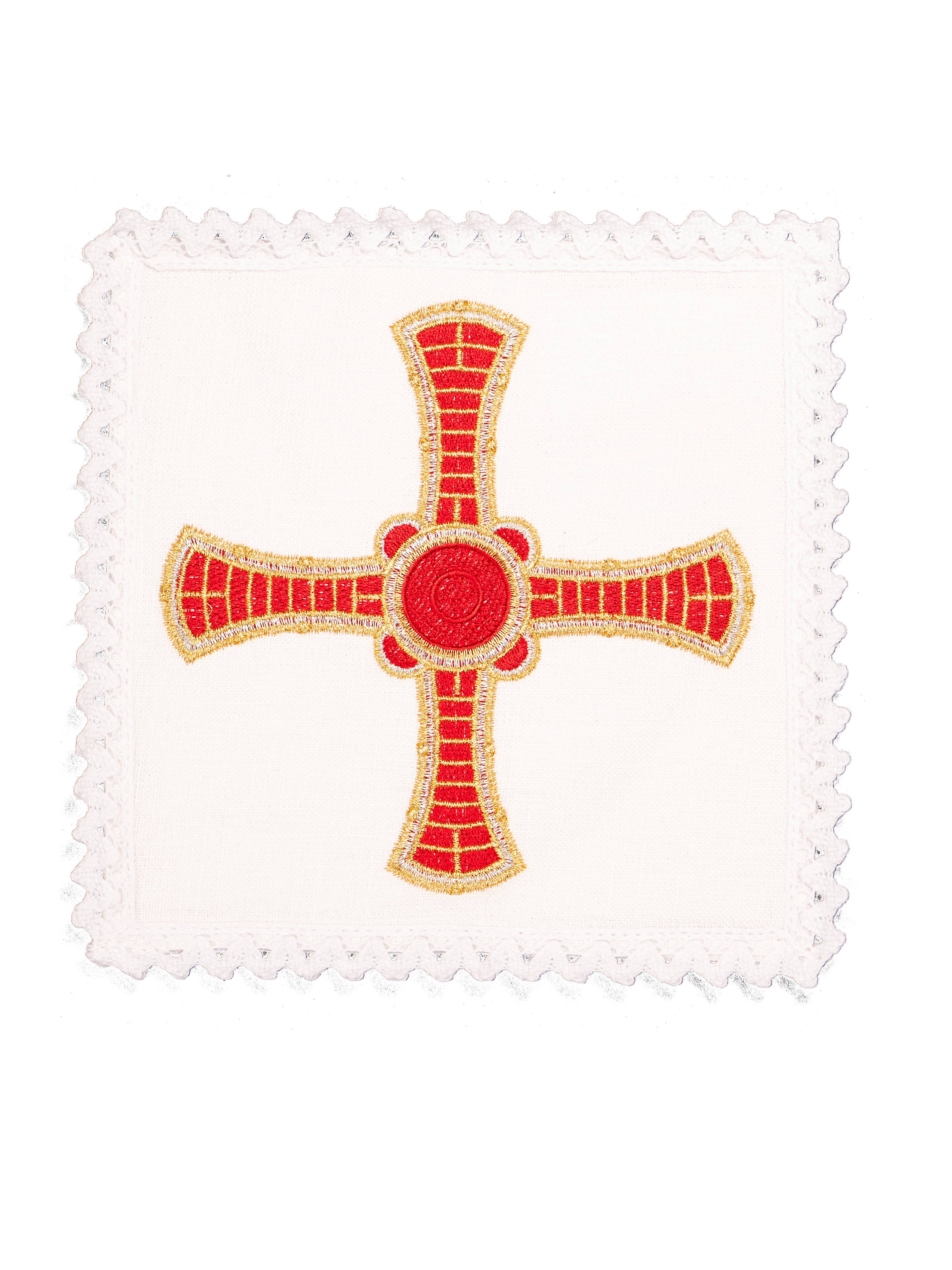 komplet kielichowy lniany z haftem eucharystycznym czerwony krzyż