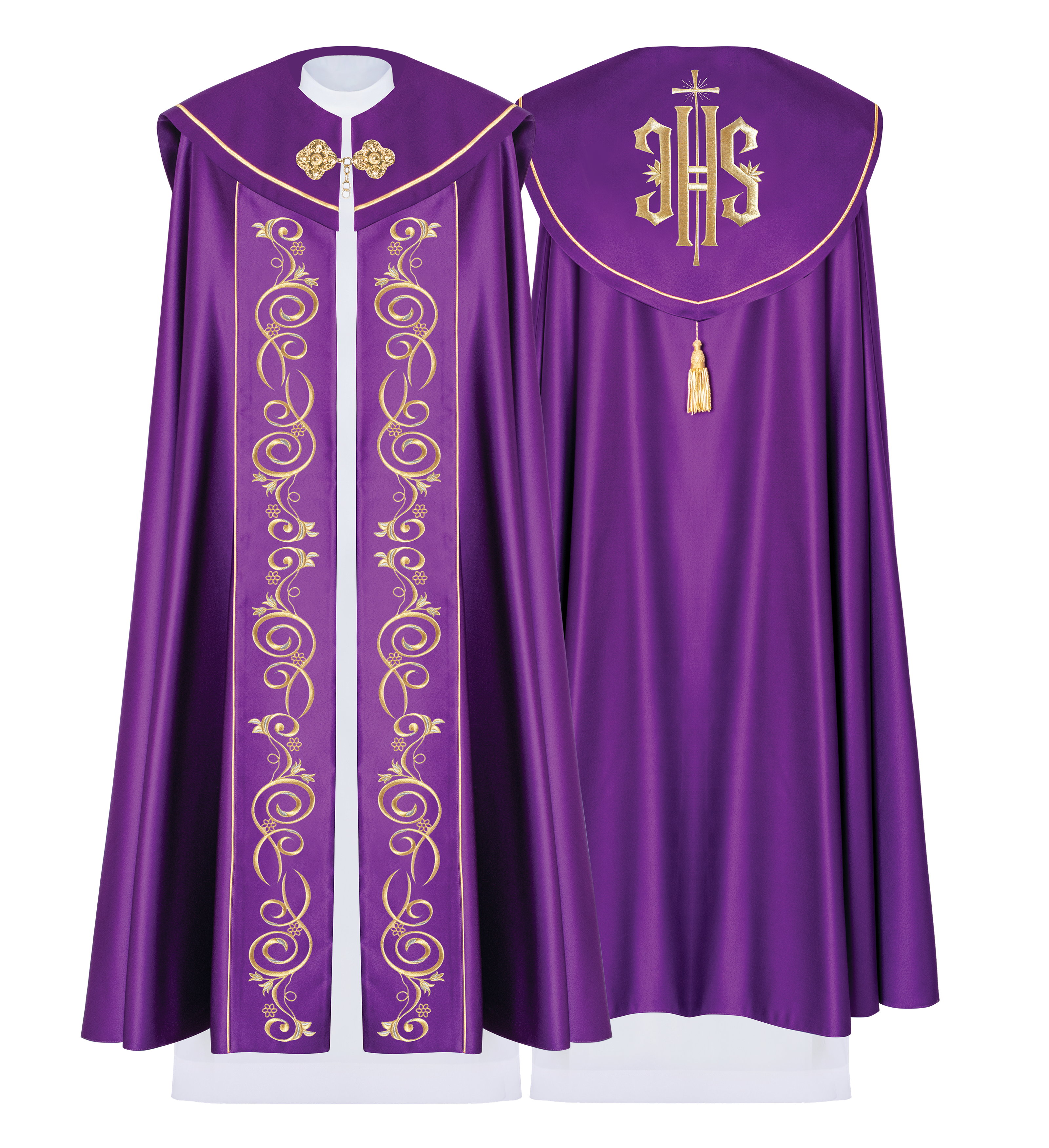 Fioletowa kapa liturgiczna z złotym haftem