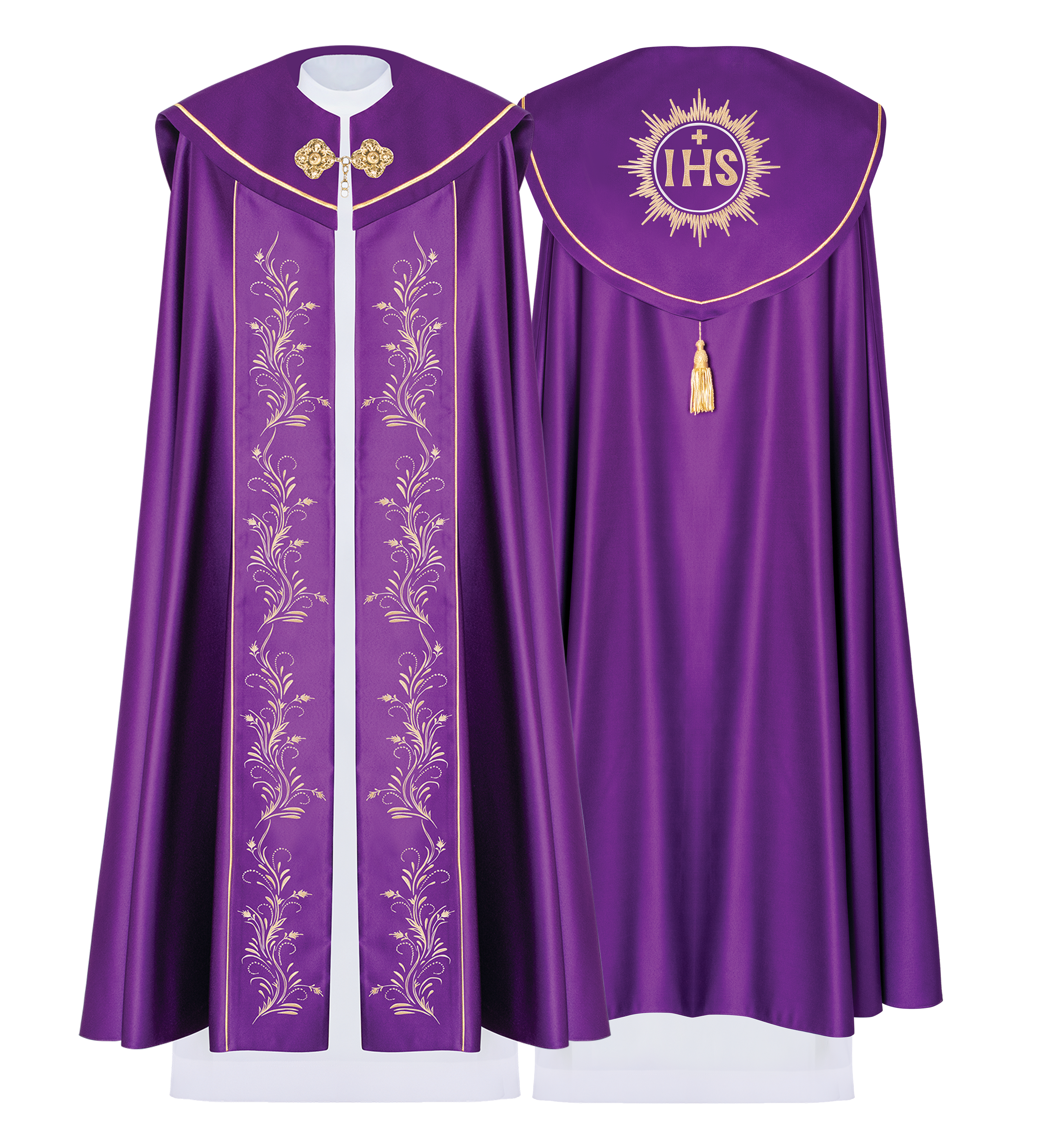 Fioletowa kapa liturgiczna z subtelnym haftem