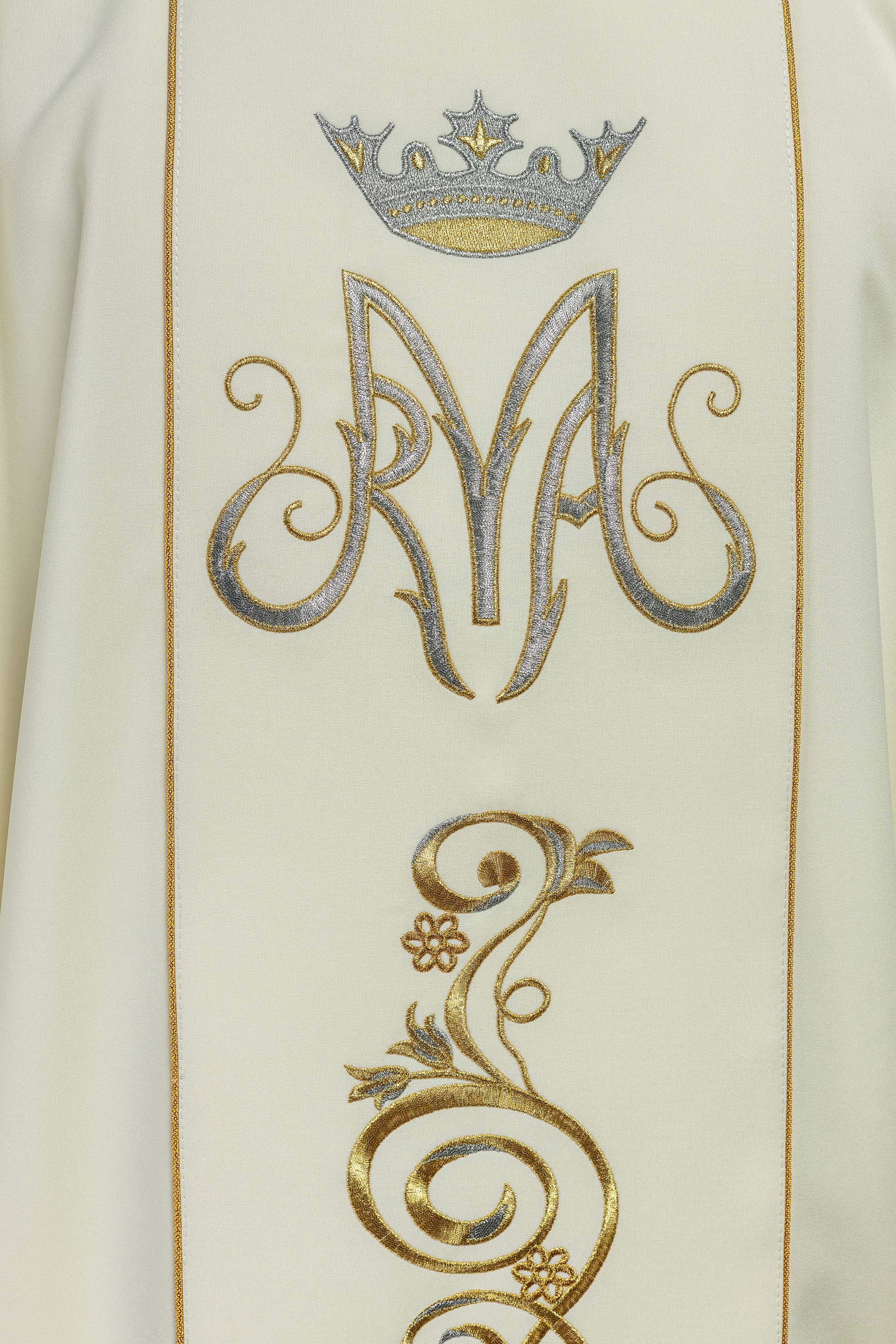 Ornat liturgiczny Maryjny z pasem haftowanym ecru - ORNATY.PL