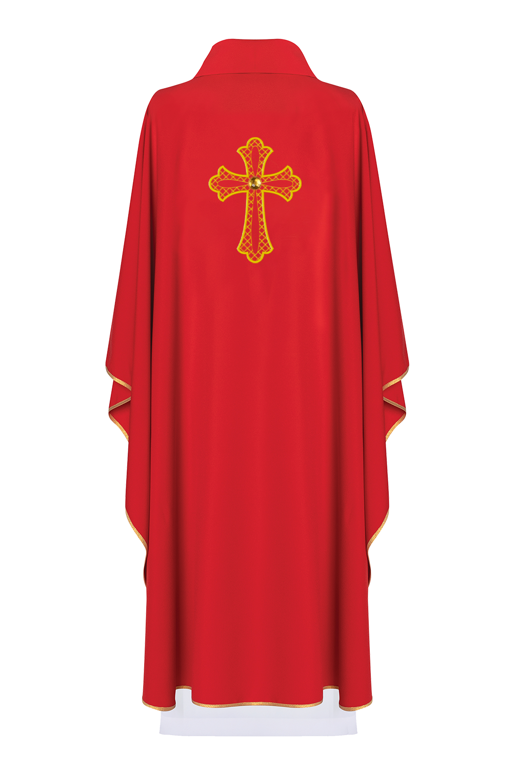 Czerwony ornat haftowany z symbolem krzyża
