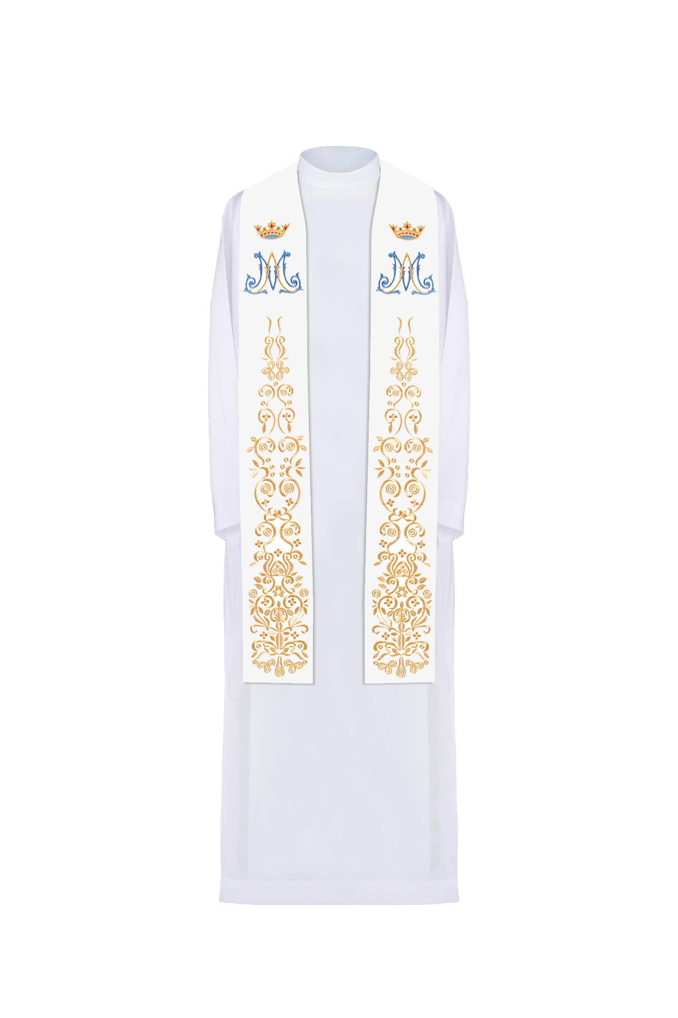 Stuła kapłańska haftowana biała Maryjna