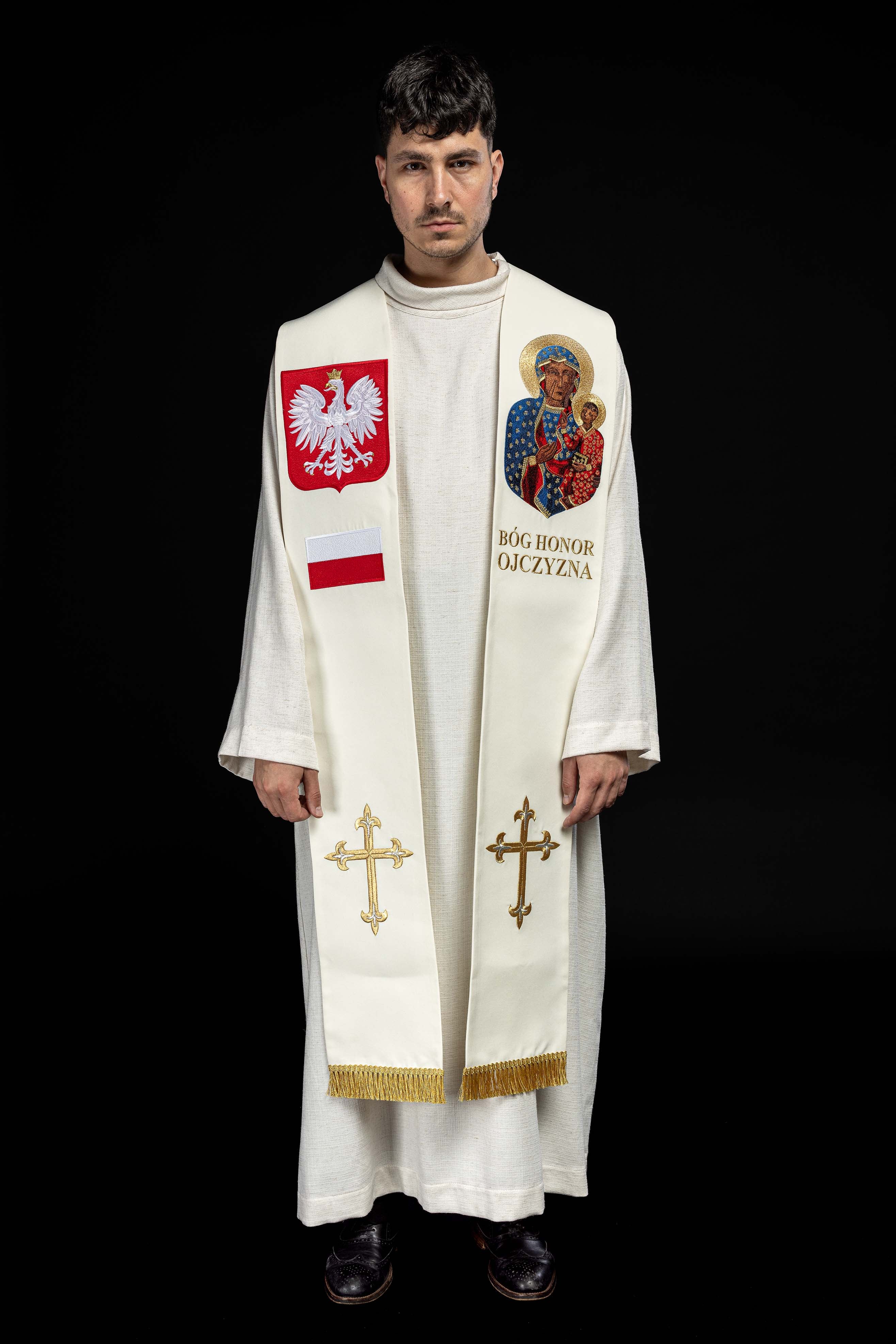 Stuła haftowana Matka Boska Częstochowska - ORNATY.PL