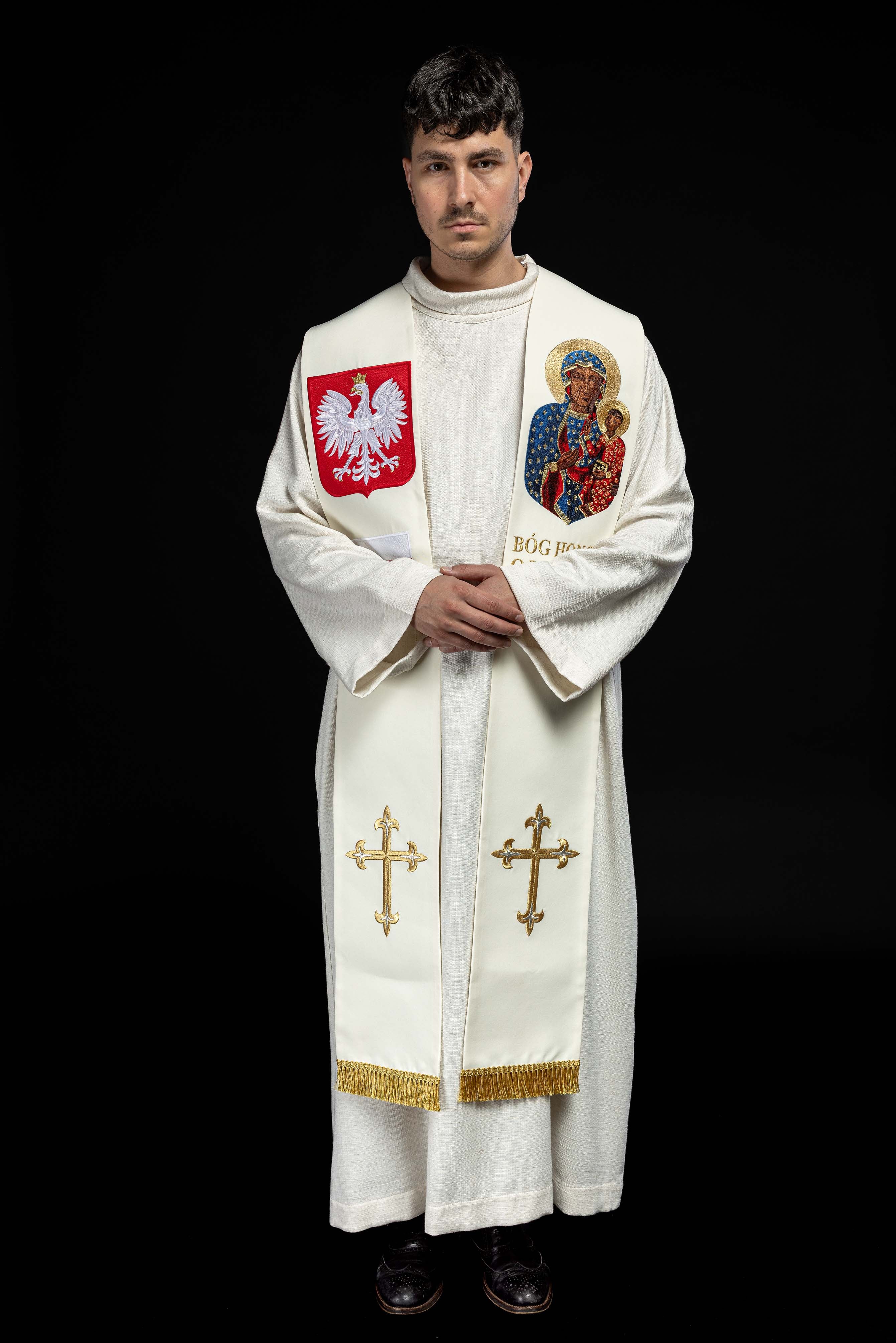 Stuła haftowana Matka Boska Częstochowska - ORNATY.PL