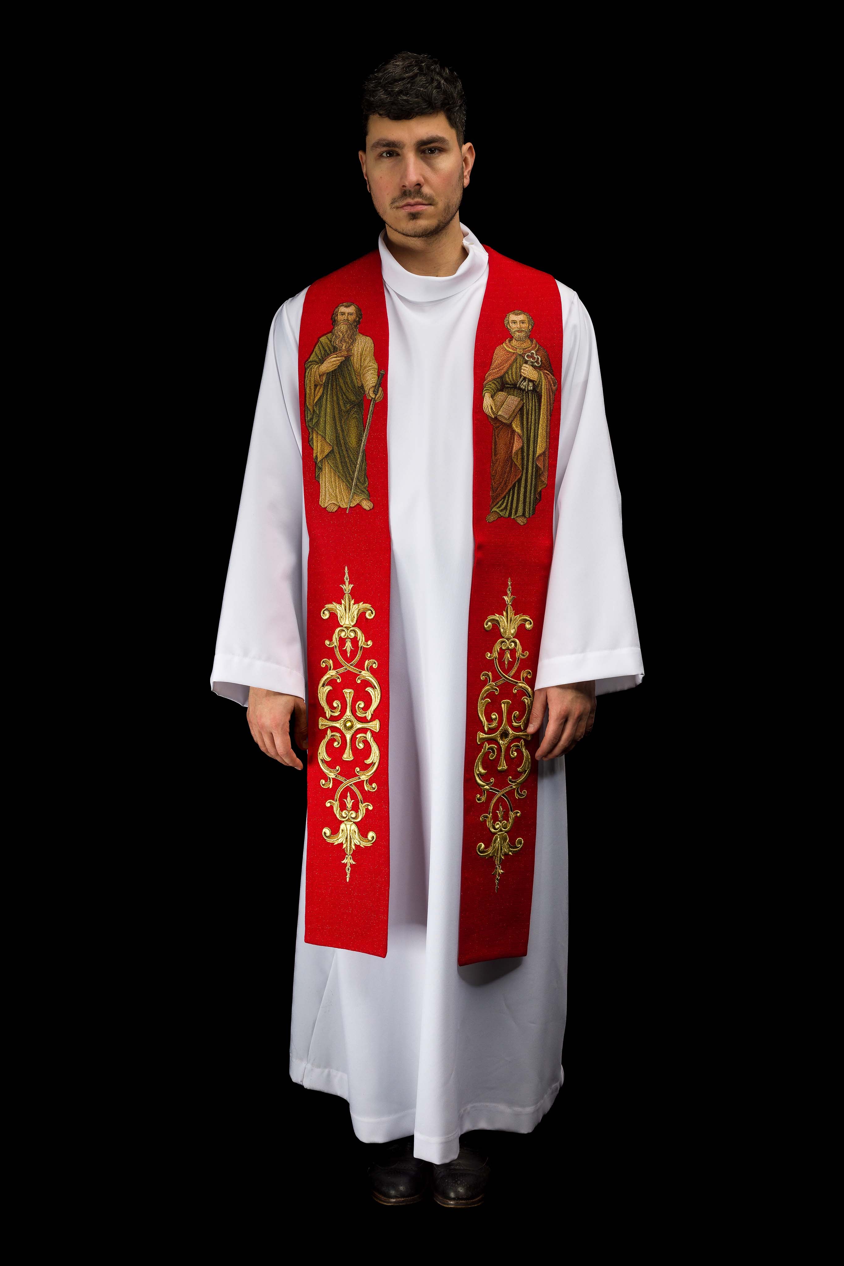 Stuła bogato haftowana z wizerunkiem Świętego Piotra i Pawła - ORNATY.PL