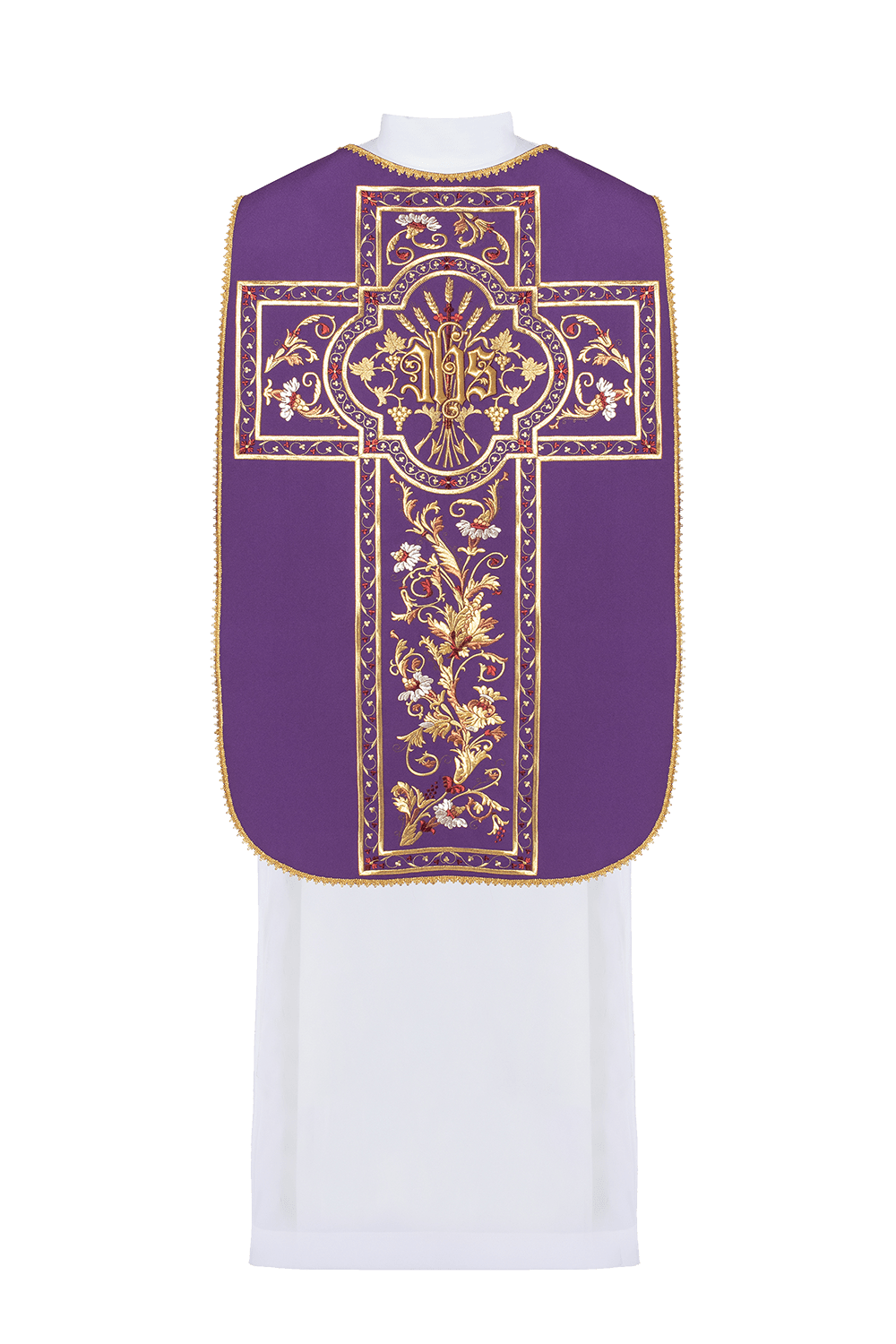 Fioletowy ornat rzymski haftowany z motywem IHS