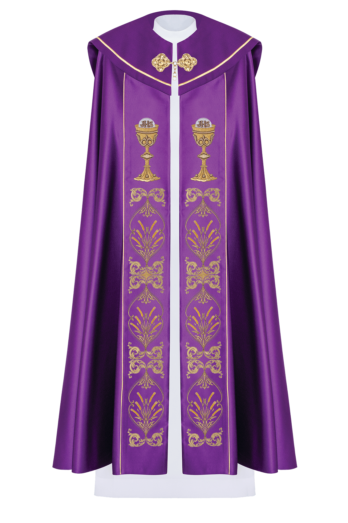Kapa liturgiczna haftowana z monogramem w kielichy w kolorze fioletowym