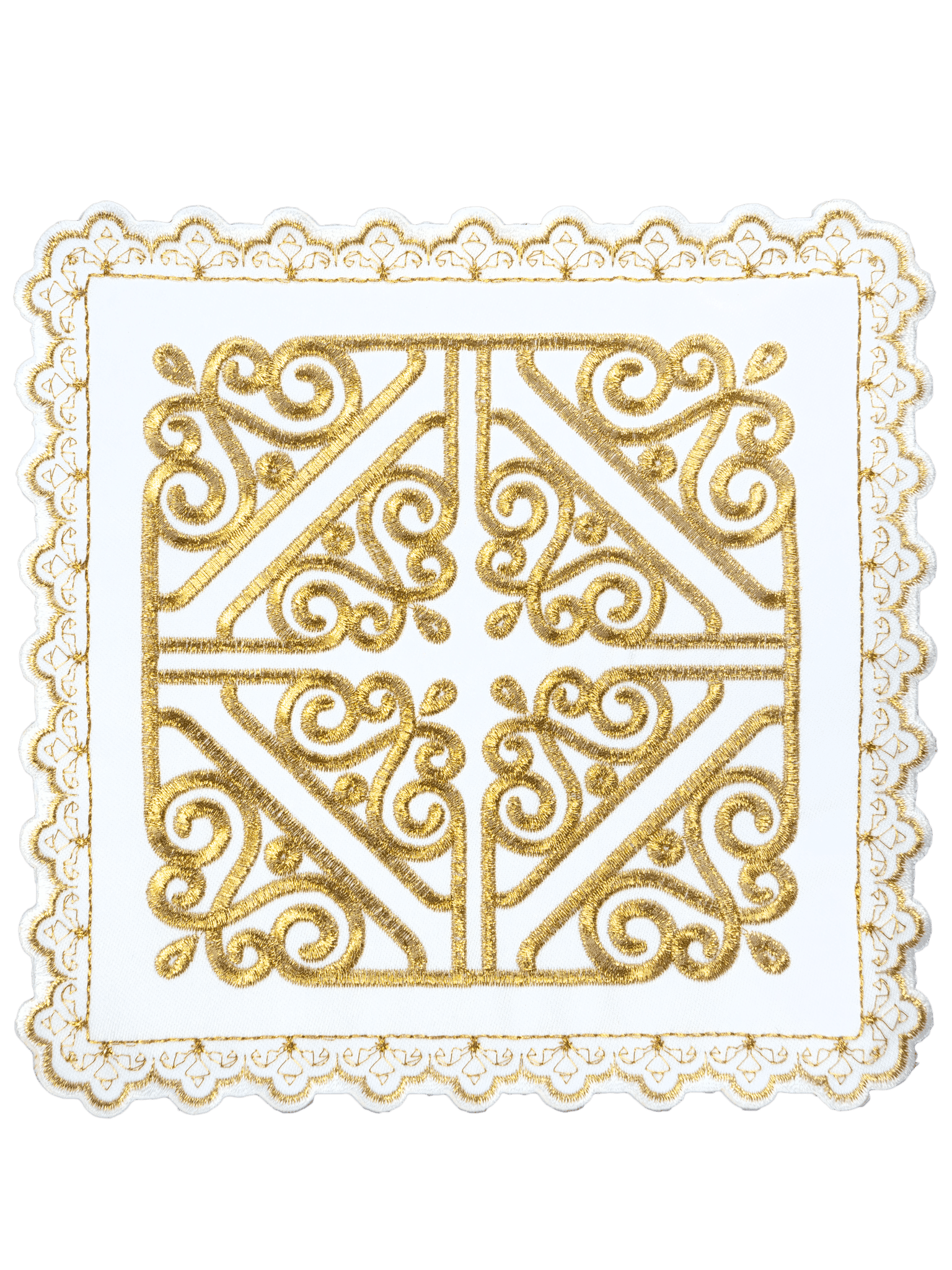 Komplet kielichowy z motywem krzyża na złotym hafcie