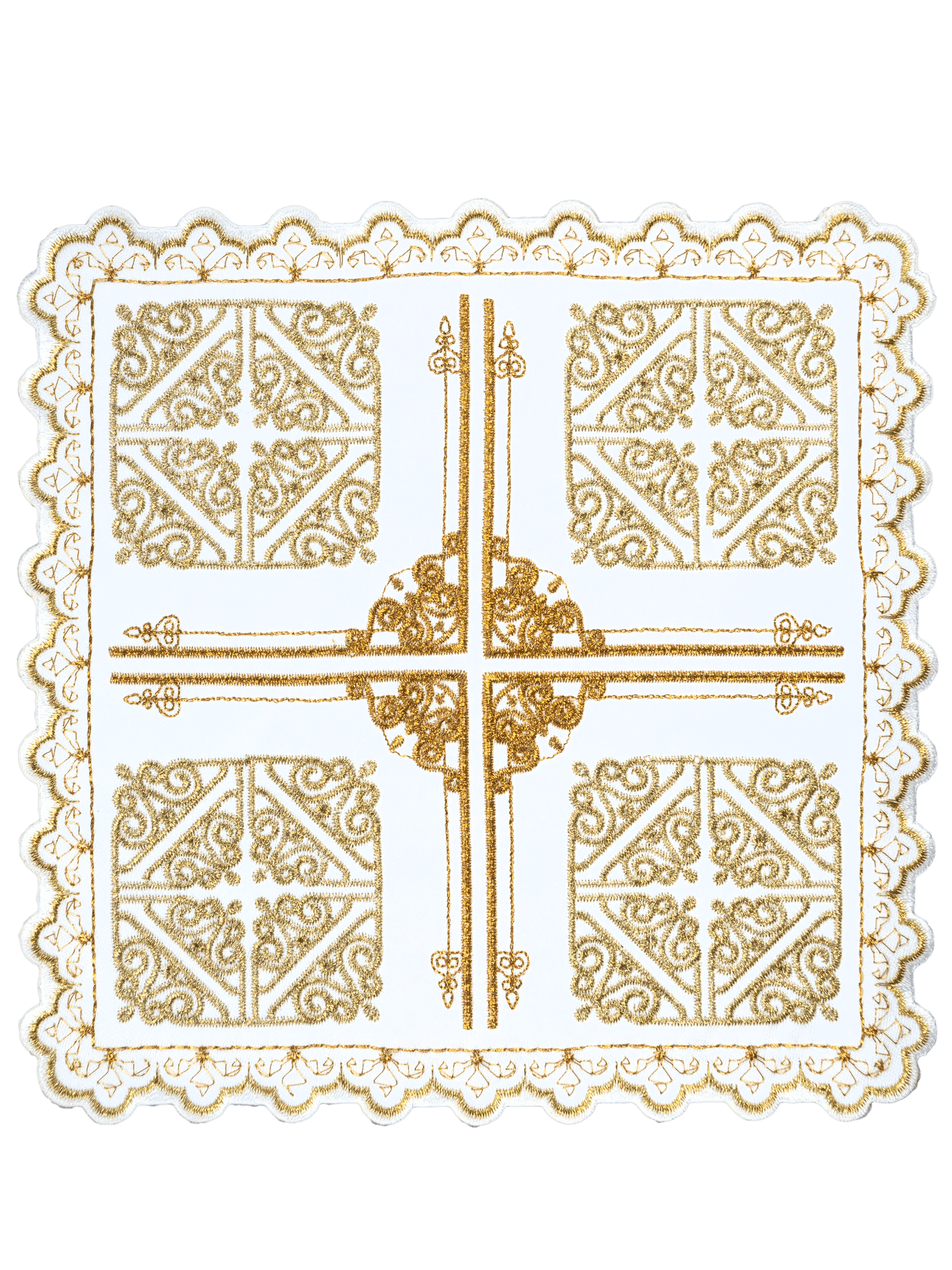 Komplet kielichowy z motywem krzyża z ozdobnym haftem