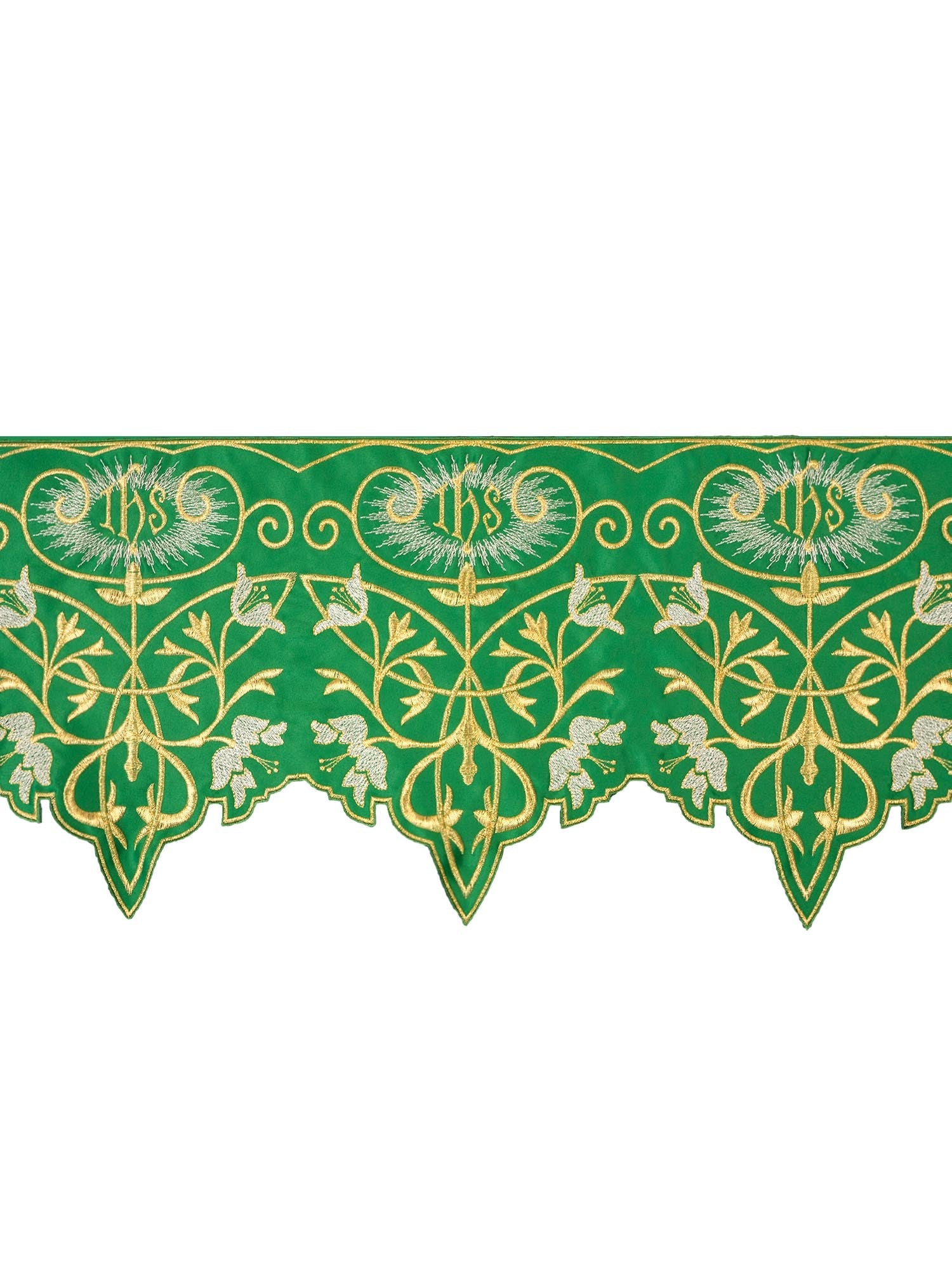Metraż z monogramem IHS w kolorze zielonym