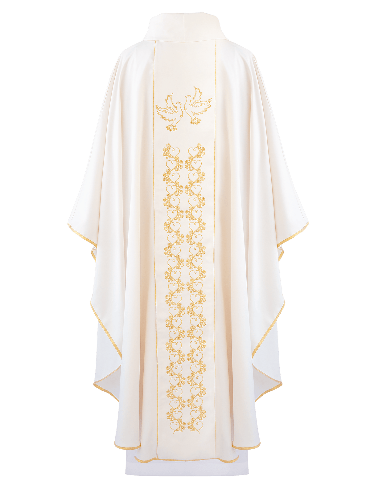 Ornat ślubny z haftem gołębi i obrączek ecru