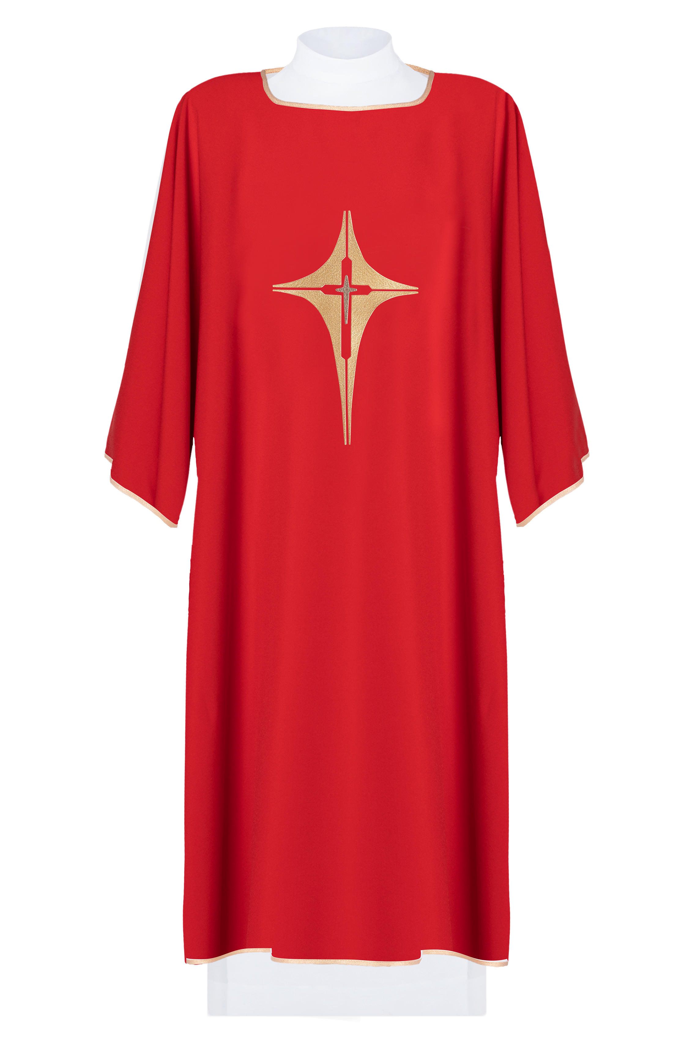Czerwona Dalmatyka z haftowanym złotym krzyżem