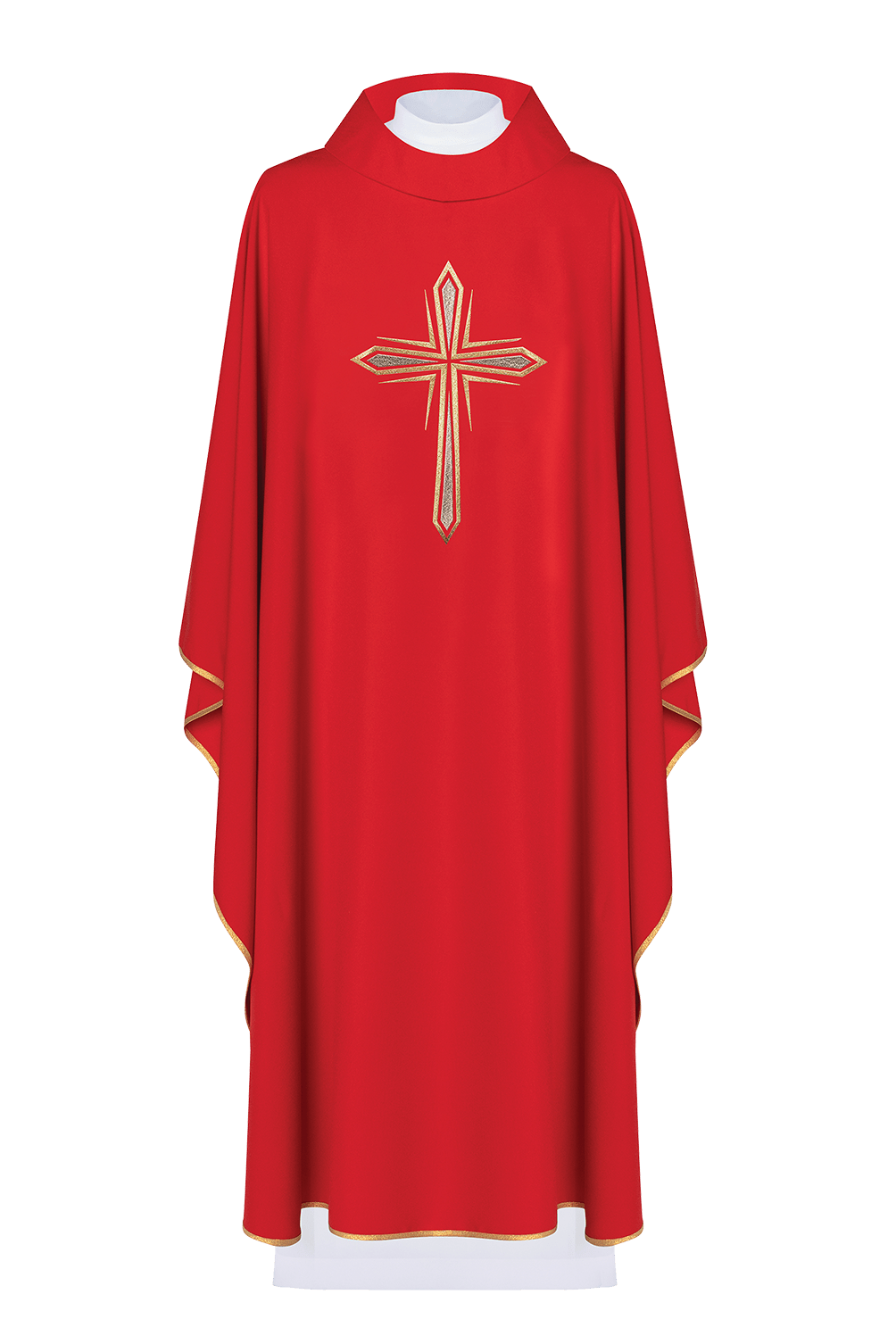 Czerwony ornat haftowany z wzorem krzyża