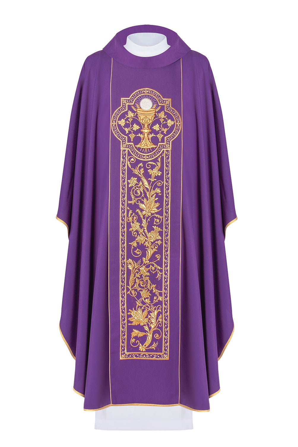 Fioletowy ornat z symbolem kielicha eucharystycznego