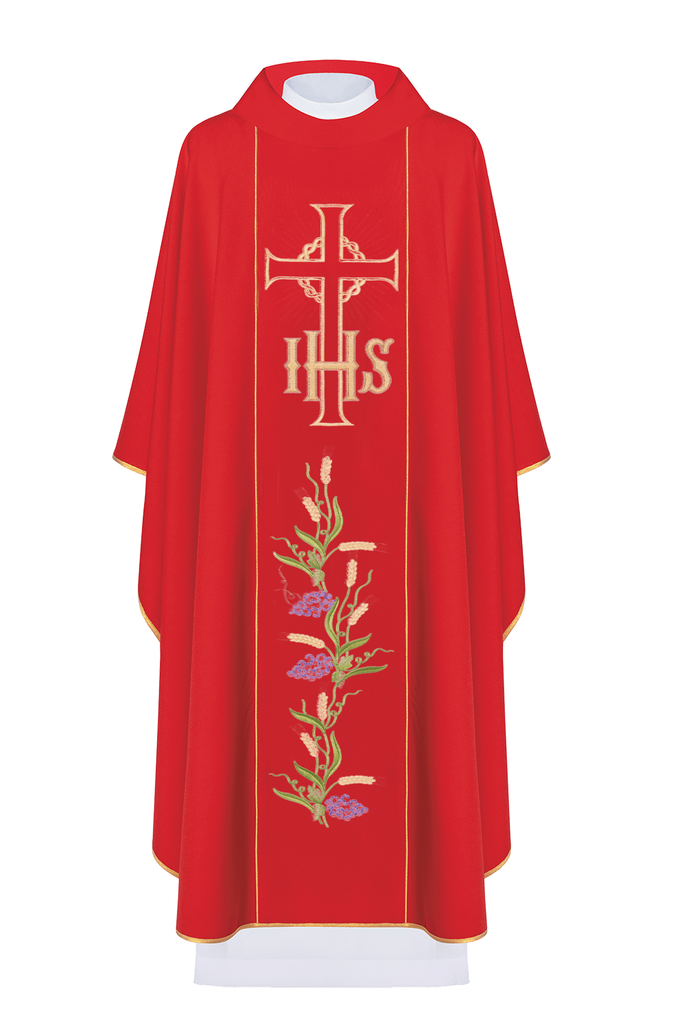 Czerwony ornat z symbolem krzyża i wonogron