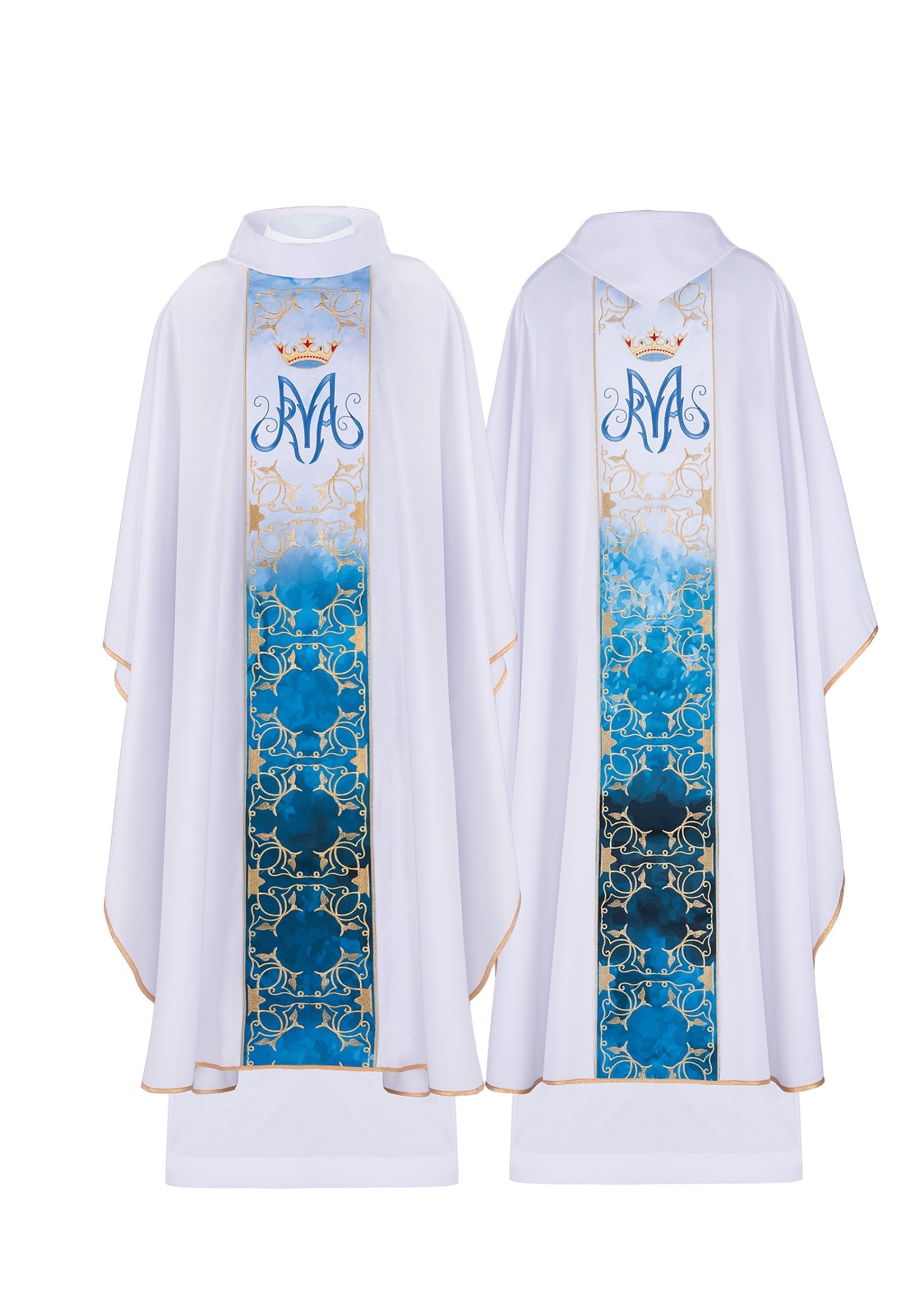 Ornat liturgiczny Maryjny z pasem haftowanym i sublimowanym biały
