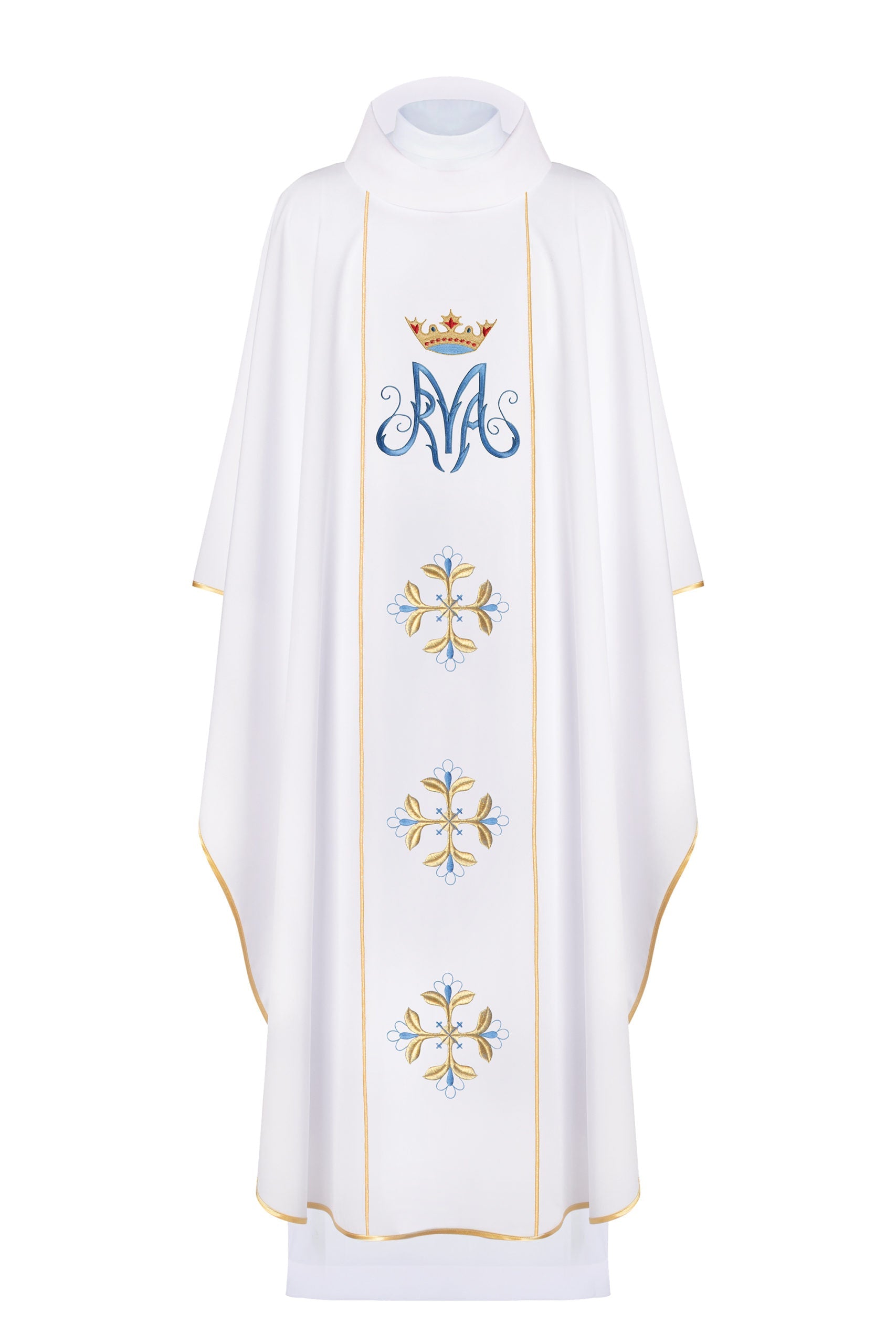 Biały ornat liturgiczny maryjny z pasem