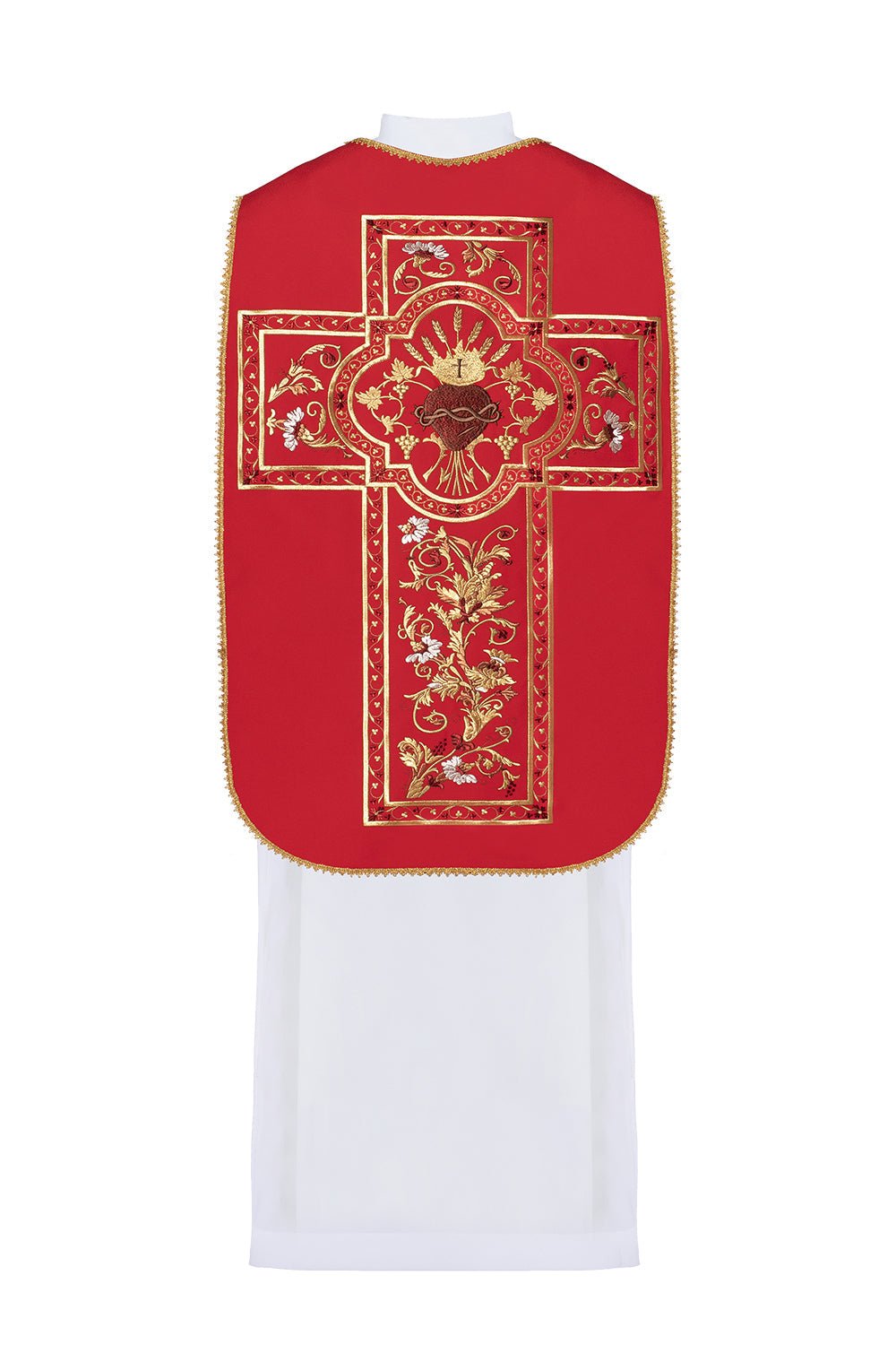 Ornat rzymski haftowany z symbolem Serca Jezusa Chrystusa KOR/199 Czerwony