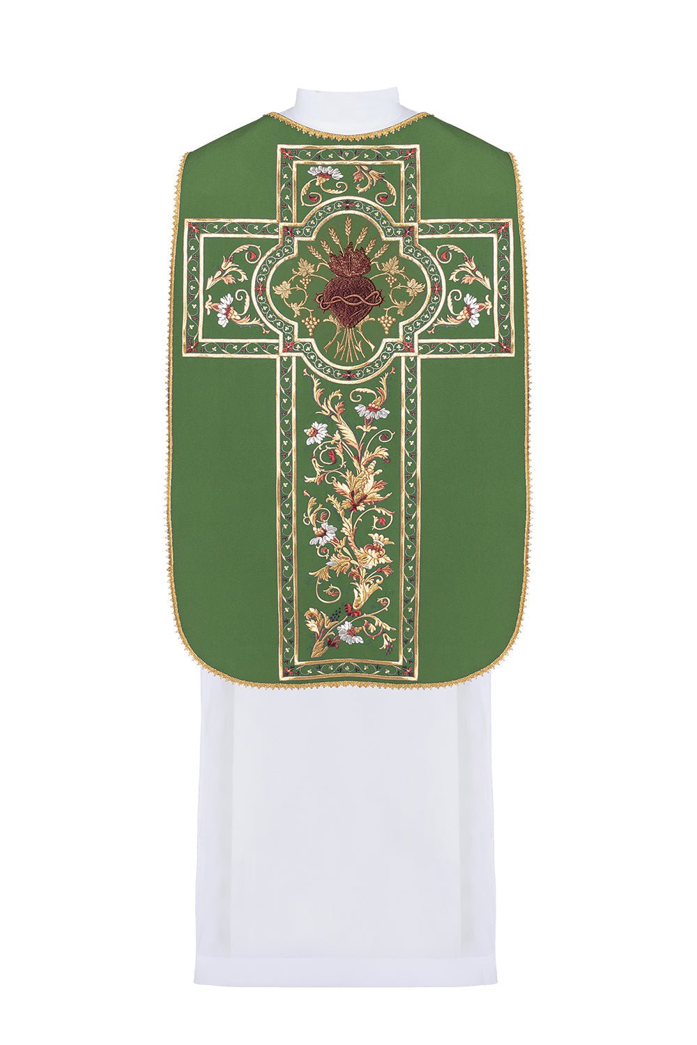 Ornat rzymski haftowany z symbolem Serca Jezusa Chrystusa KOR/199 Zielony