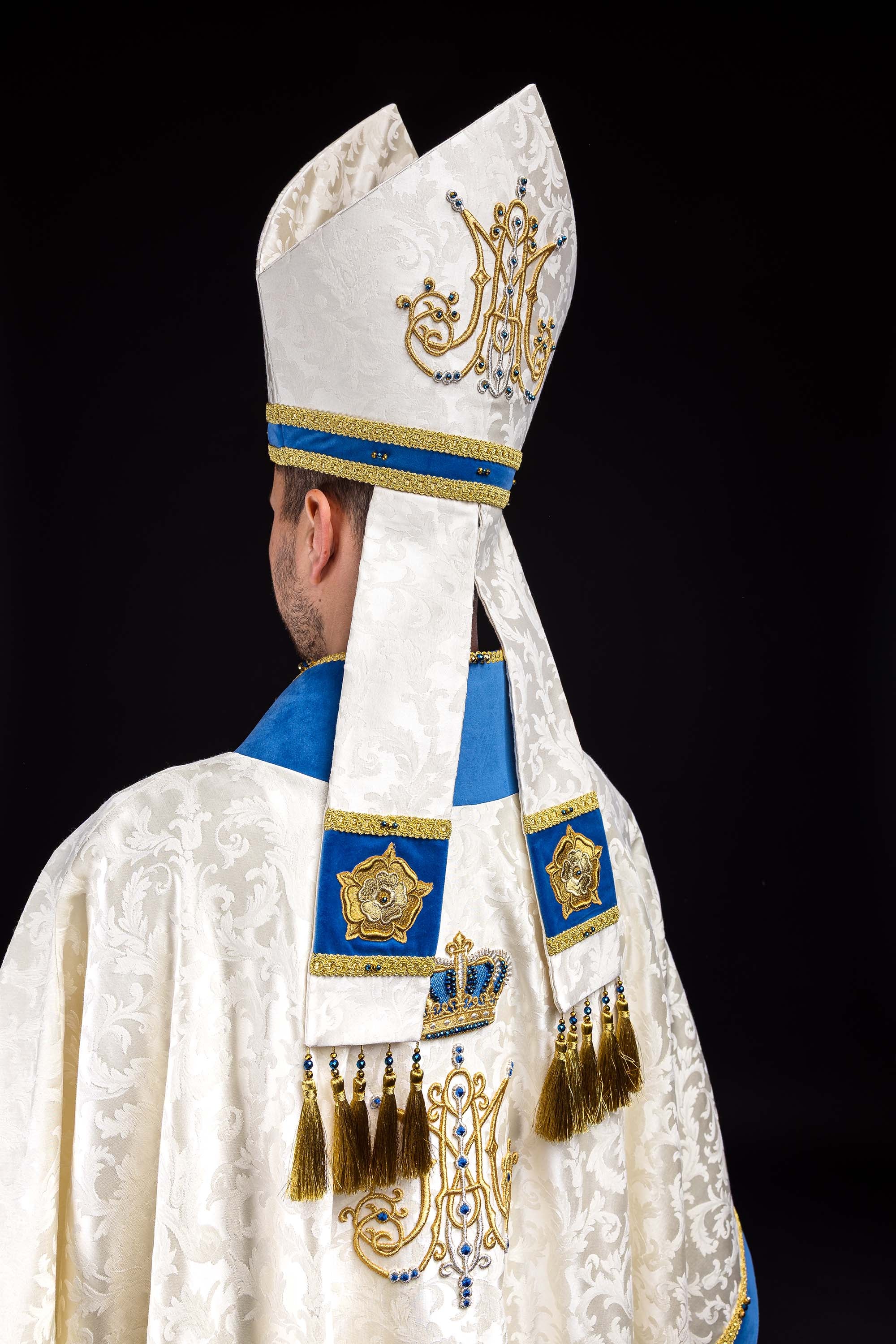 Ręcznie wykonana mitra maryjna z naturalnymi kamieniami Handmade 9006 - ORNATY.PL