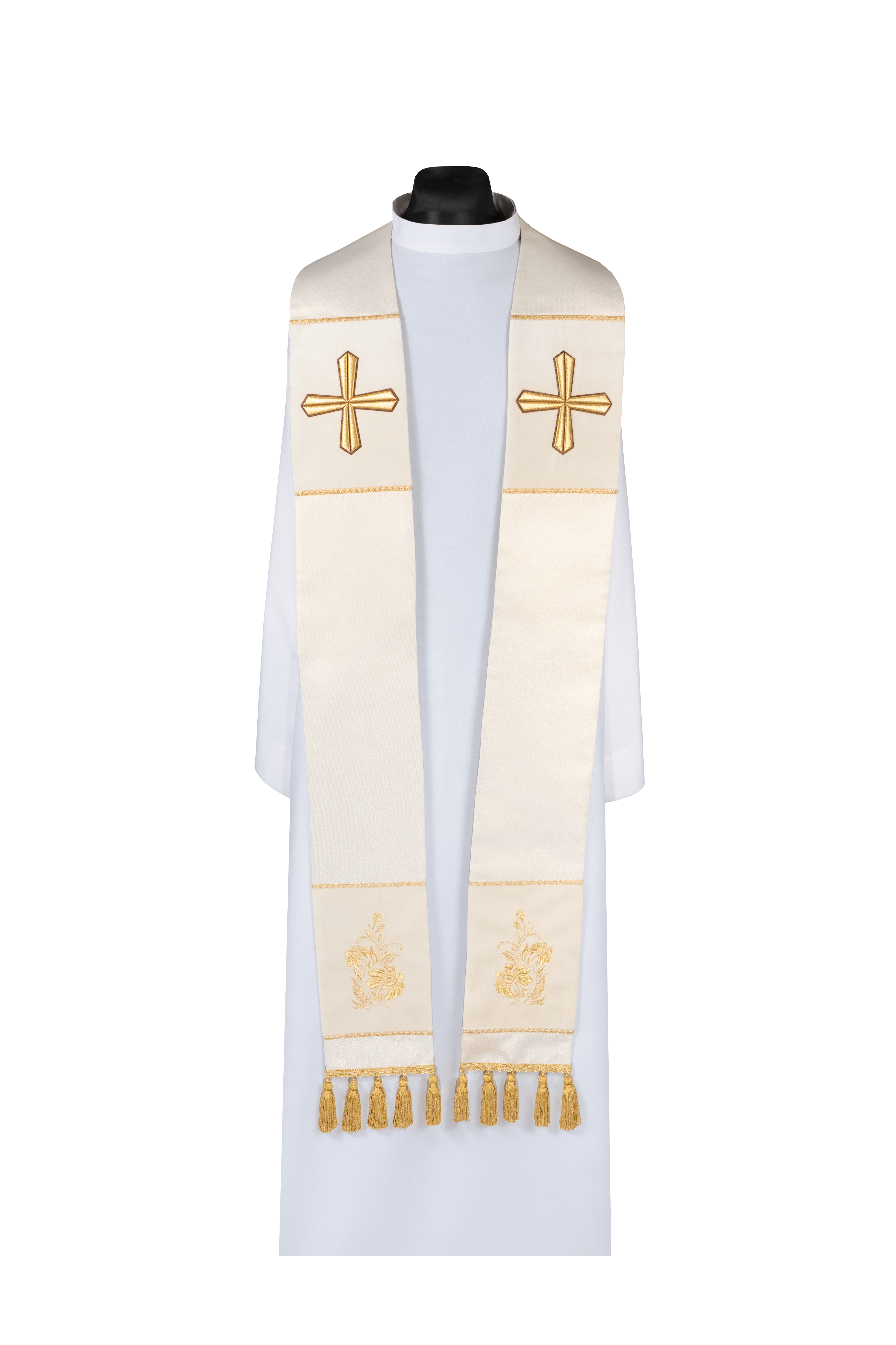 Stuła kapłańska haftowana Krzyż ecru - ORNATY.PL