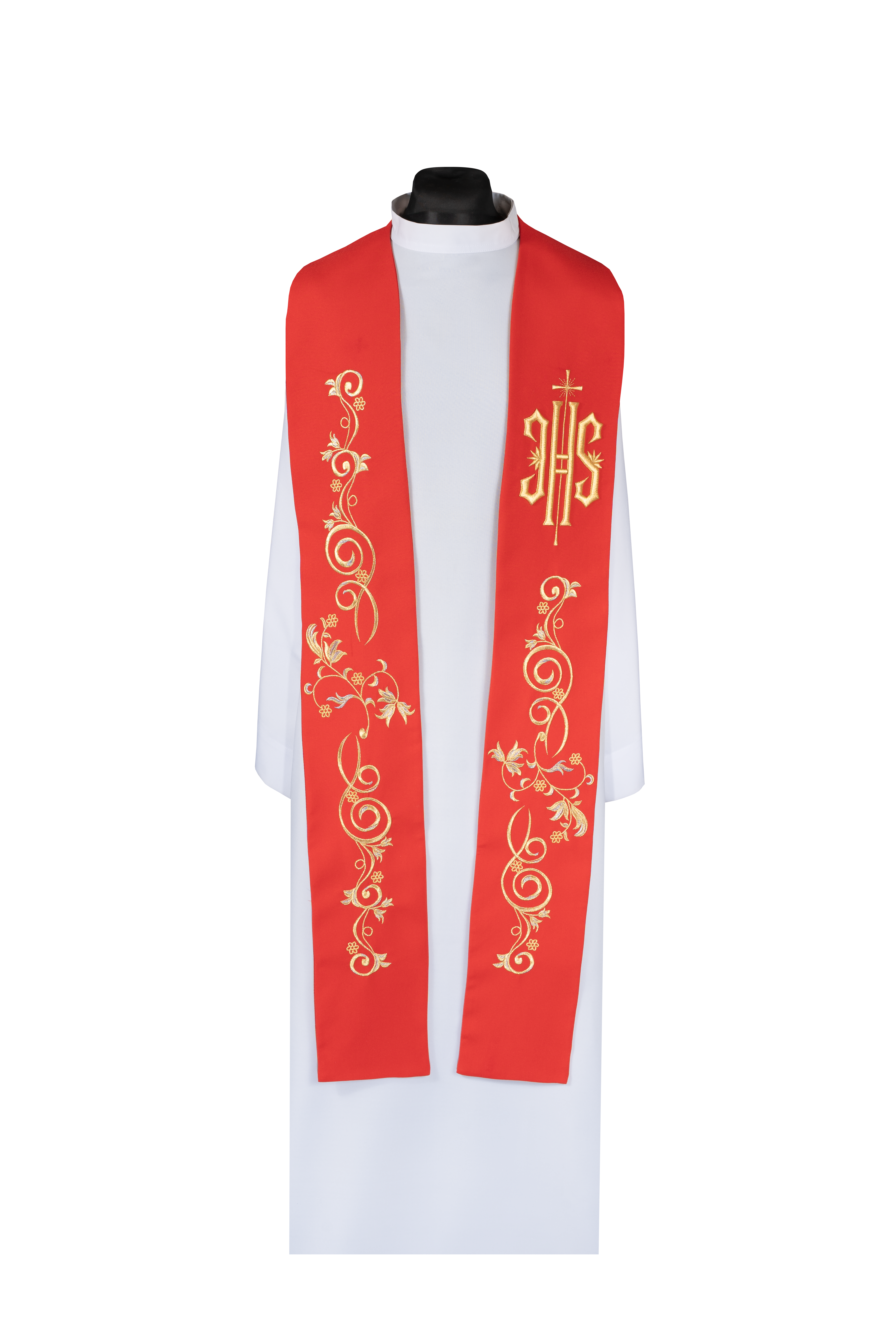 Stuła kapłańska haftowana IHS Czerwona - ORNATY.PL