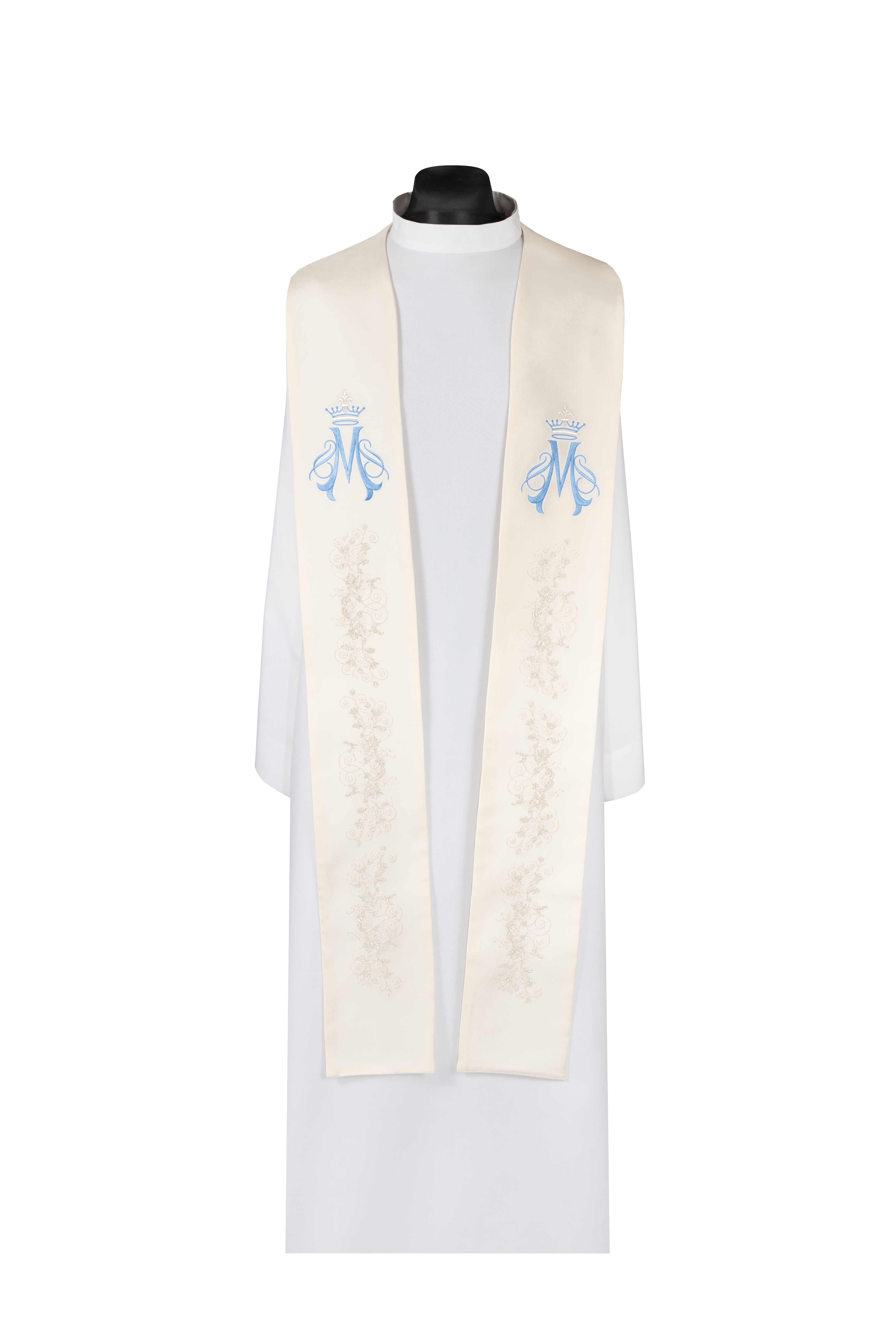 Stuła haftowana Maryjna ecru - ORNATY.PL