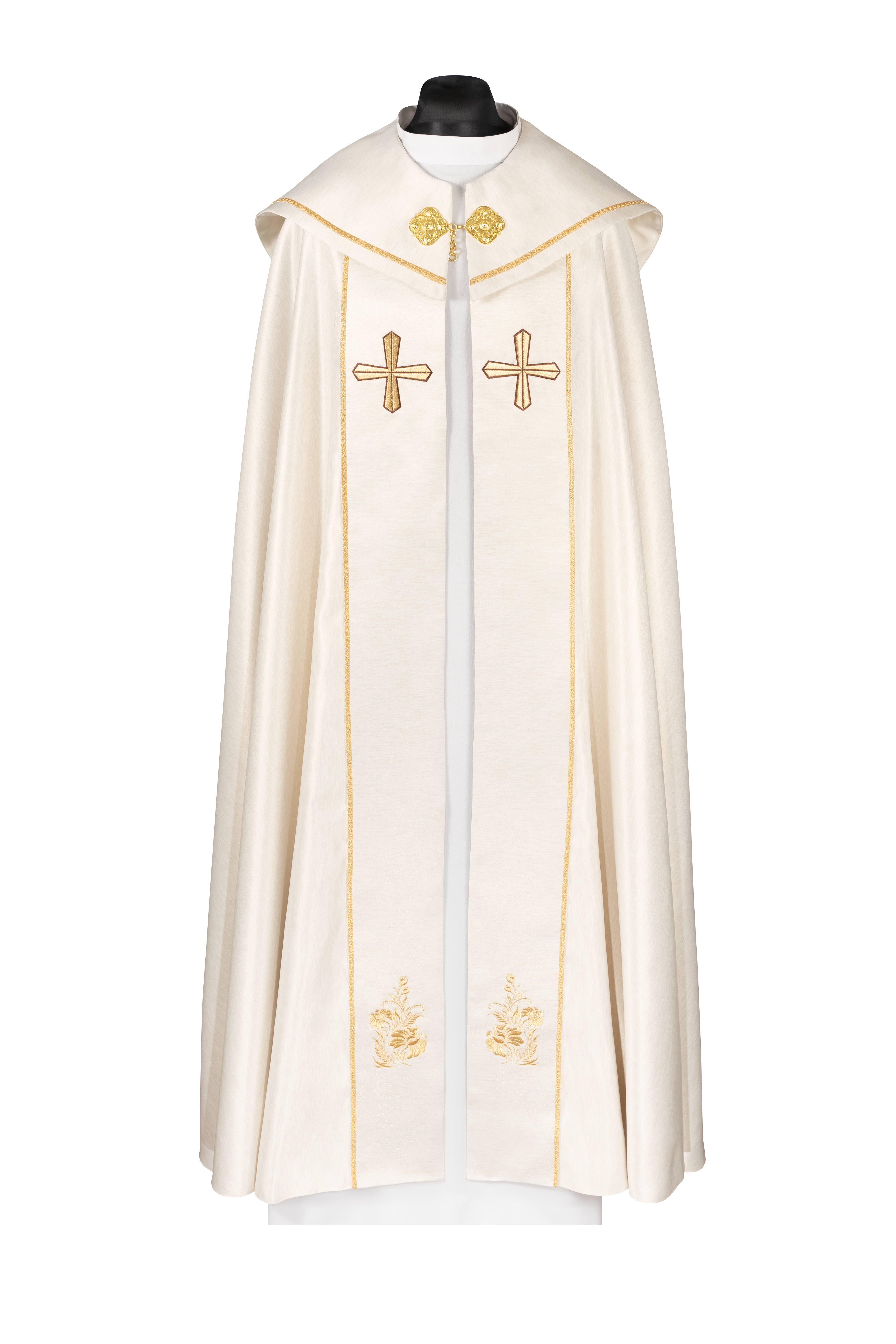 Kapa liturgiczna haftowana z krzyżem ecru - ORNATY.PL