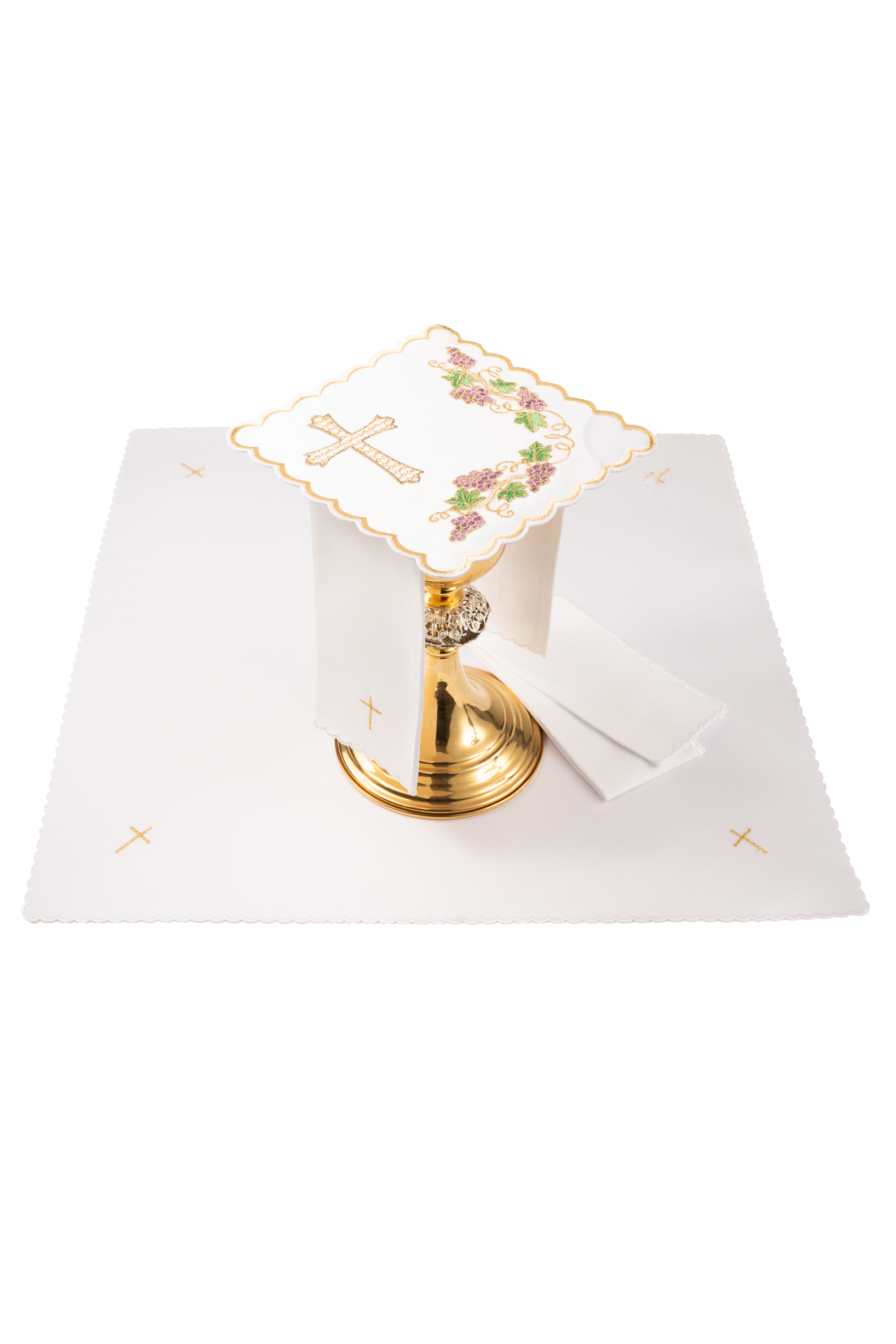 Komplet kielichowy z motywem winorośli i krzyża