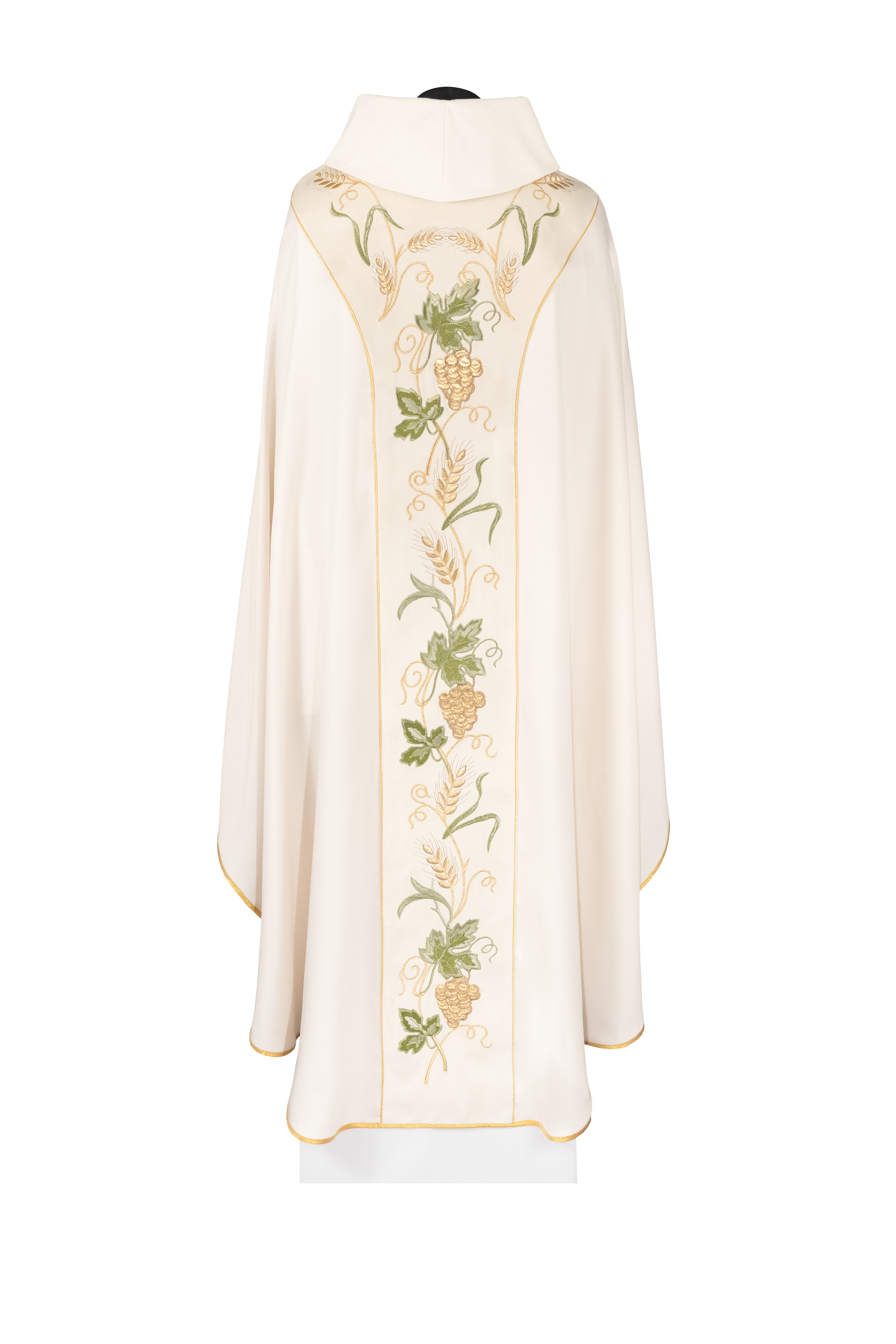 Ornat z aksamitnym ecru pasem i haftem IHS - ORNATY.PL