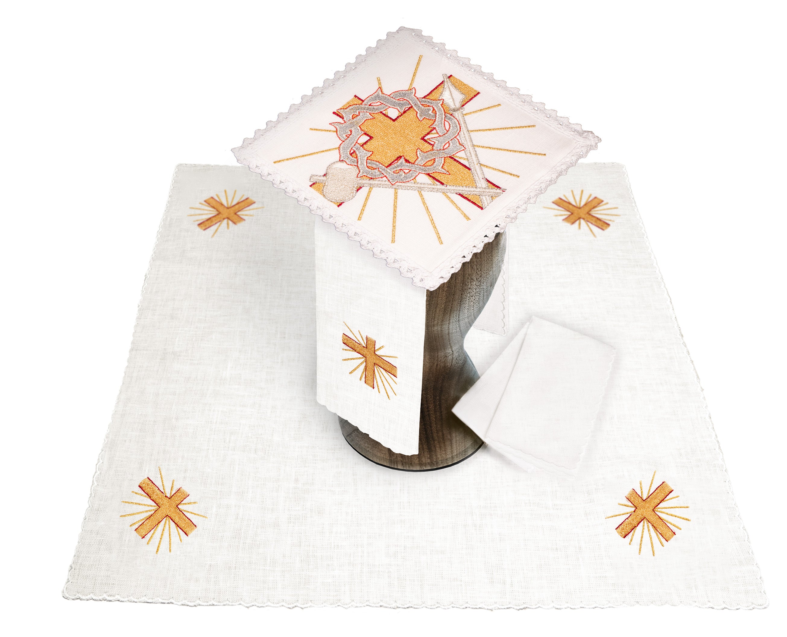 komplet kielichowy lniany z haftem eucharystycznym korona cierniowa