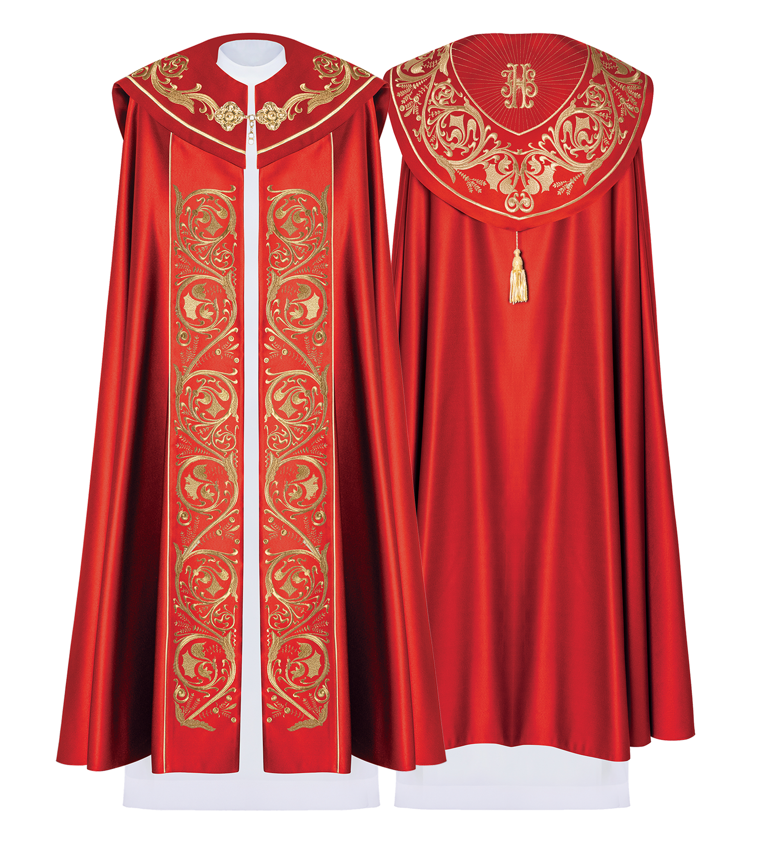 Kapa liturgiczna bogato haftowana IHS w kolorze czerwonym