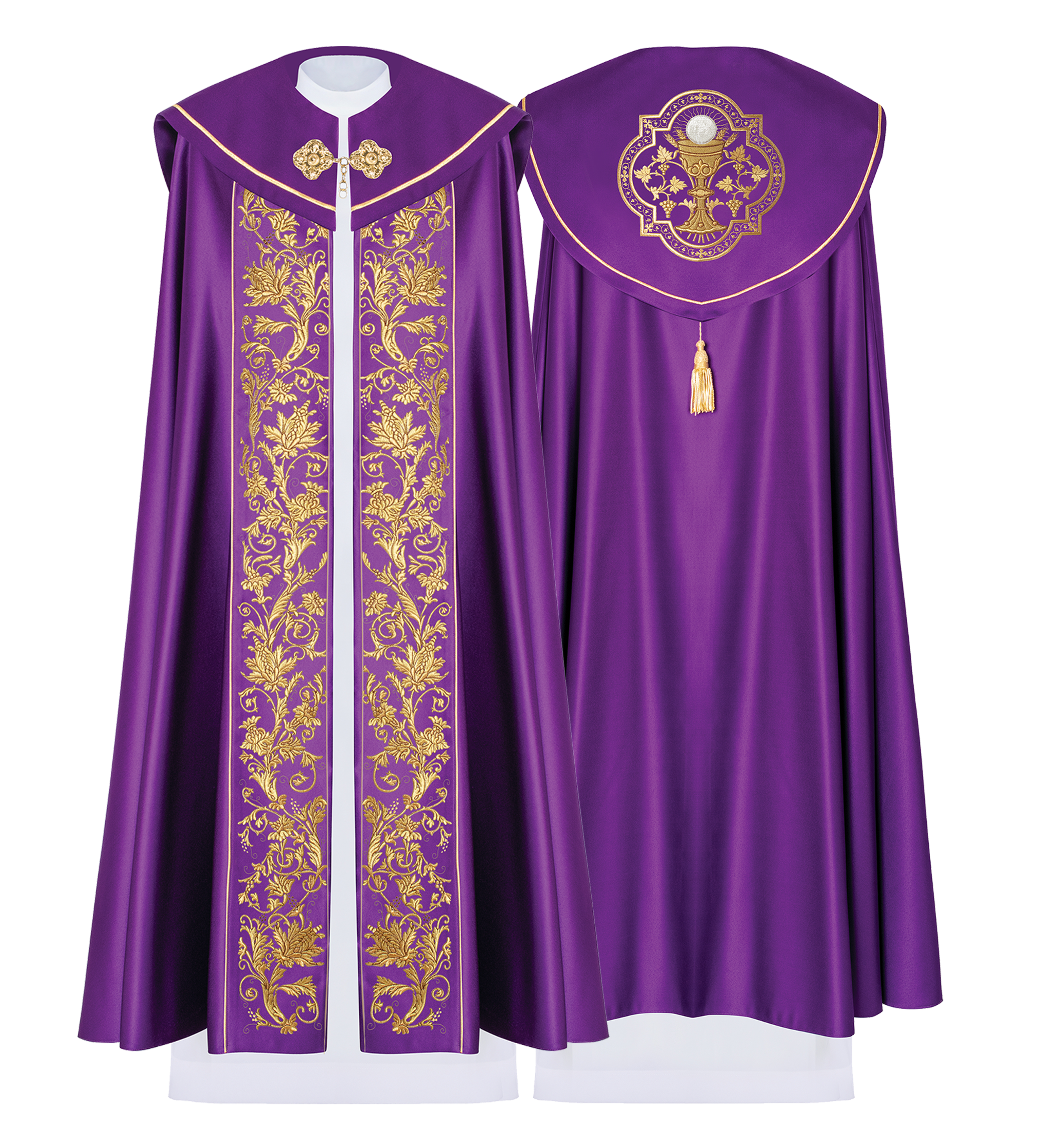 Kapa liturgiczna z haftowanym kielichem w kolorze fioletowym