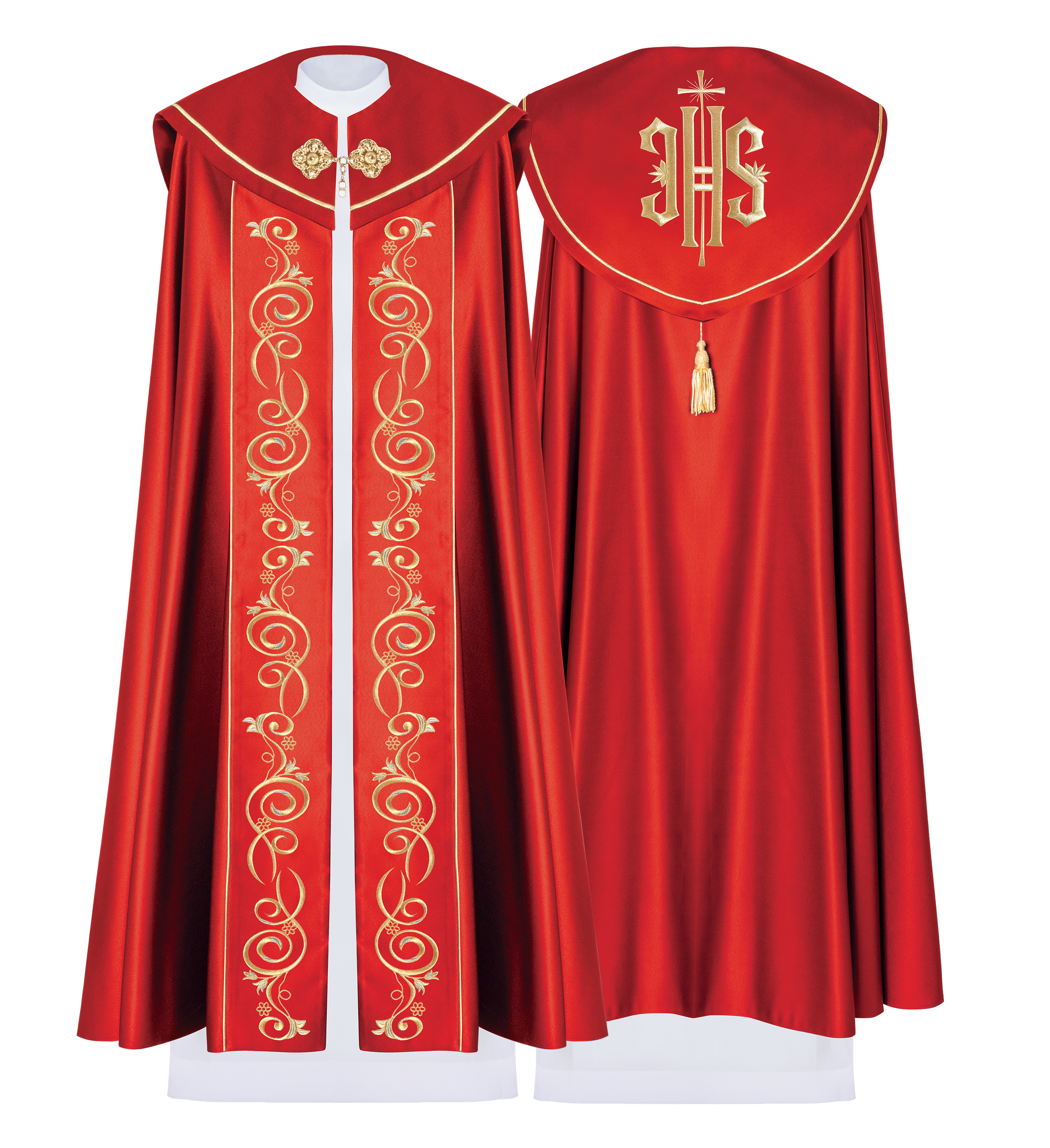Czerwona kapa liturgiczna z złotym haftem