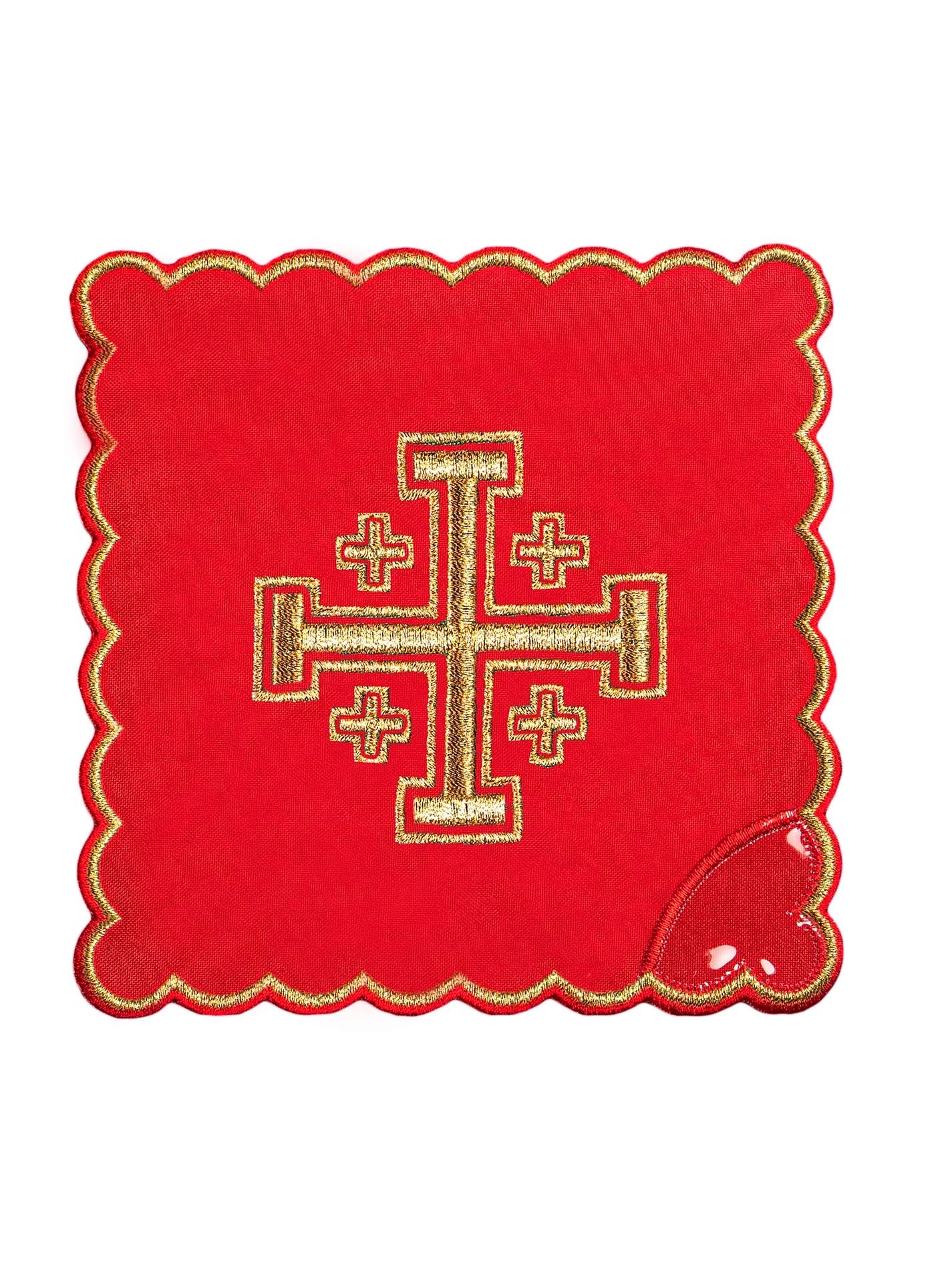 Komplet Kielichowy Haftowany Krzyż Jerozolimski Czerwony