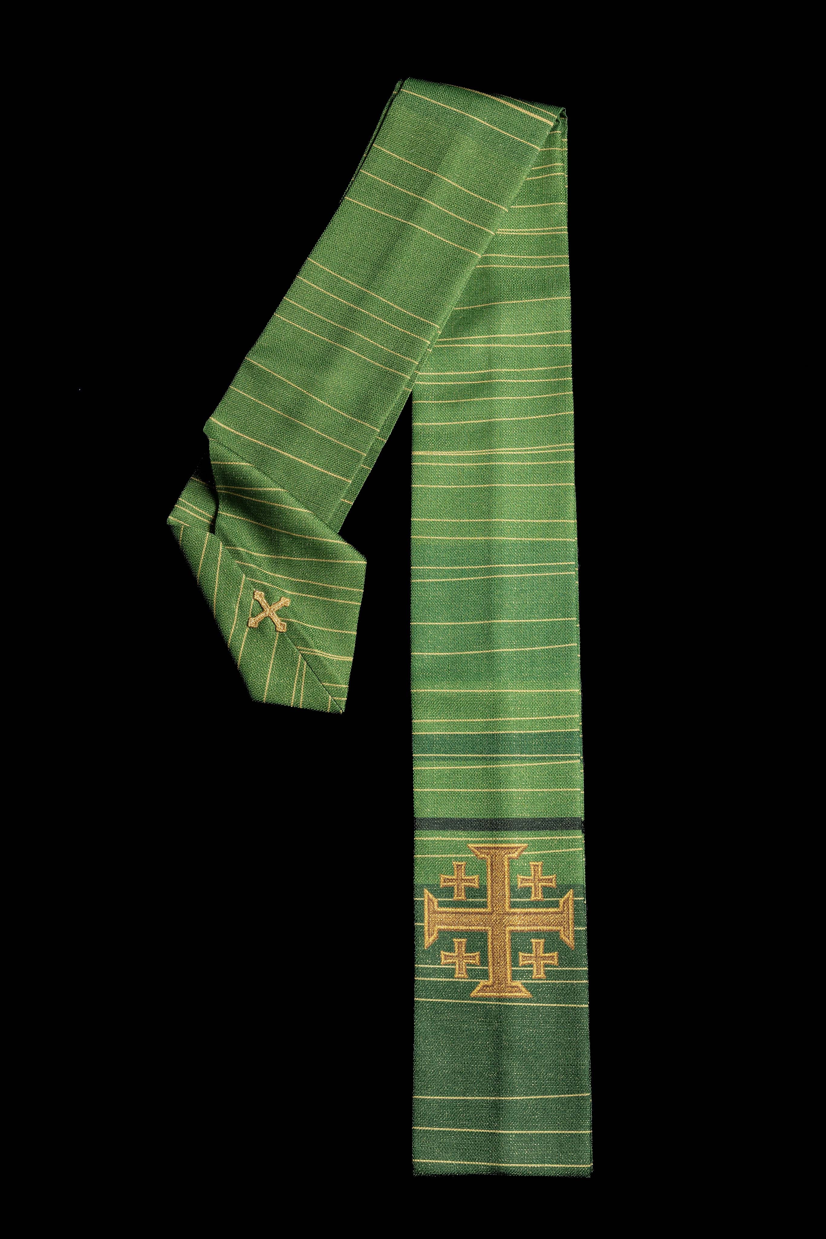 Ornat drukowany z Krzyżem Jerozolimskim zielony - ORNATY.PL