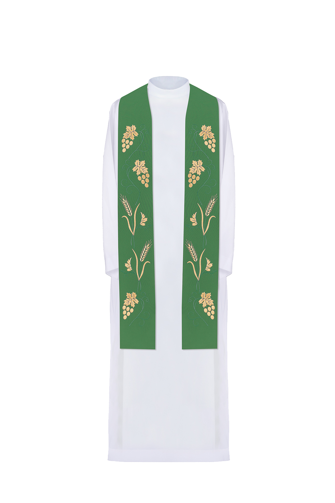 Zielona stuła kapłańska z bogatym haftem w winogrona i kłosy