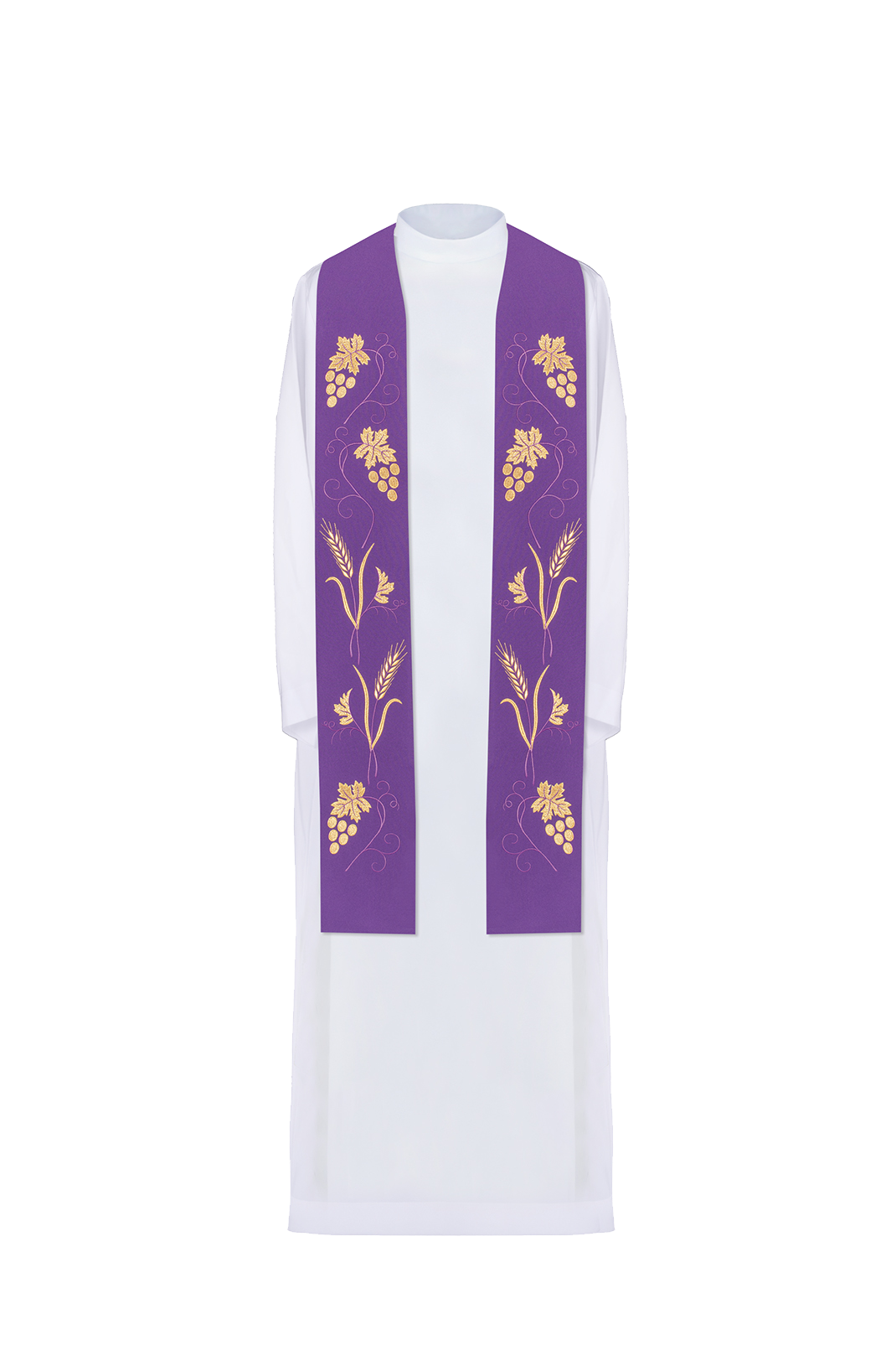 Fioletowa stuła kapłańska z bogatym haftem w winogrona i kłosy