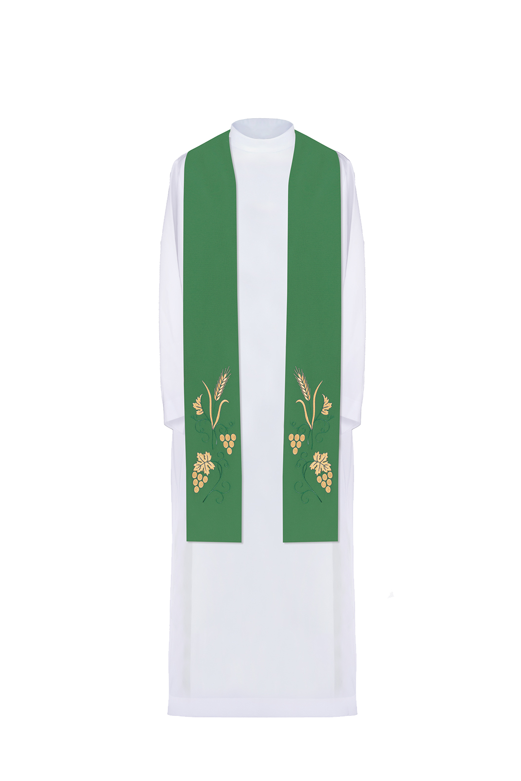 Stuła kapłańska haftowana winogrona i kłosy w kolorze zielonym