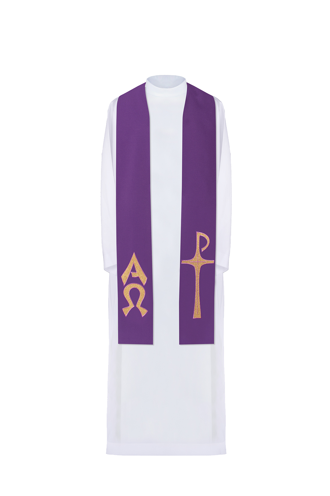 Stuła kapłańska haftowana Alfa i Omega Fioletowa