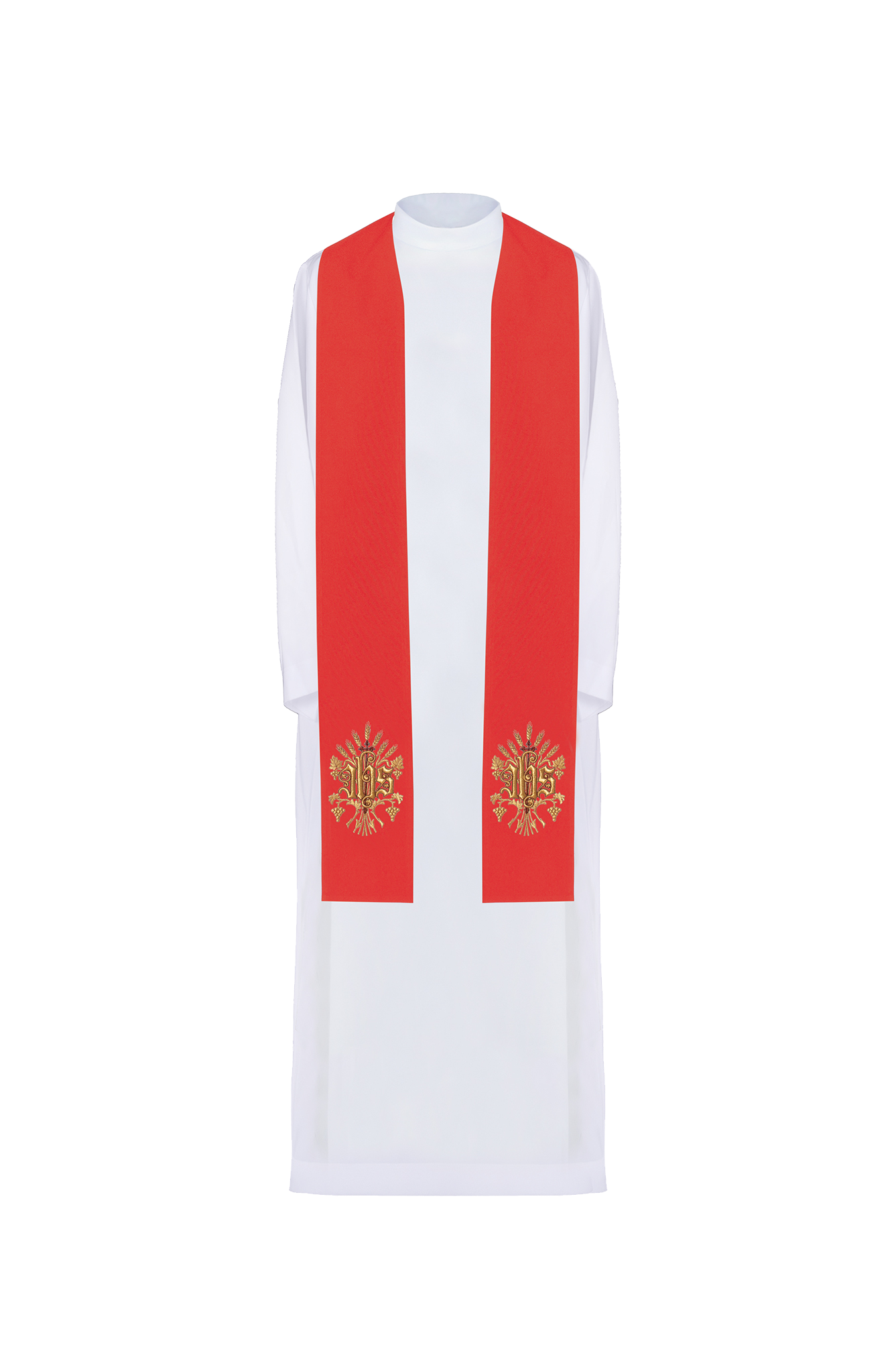 Stuła kapłańska haftowana IHS Czerwona