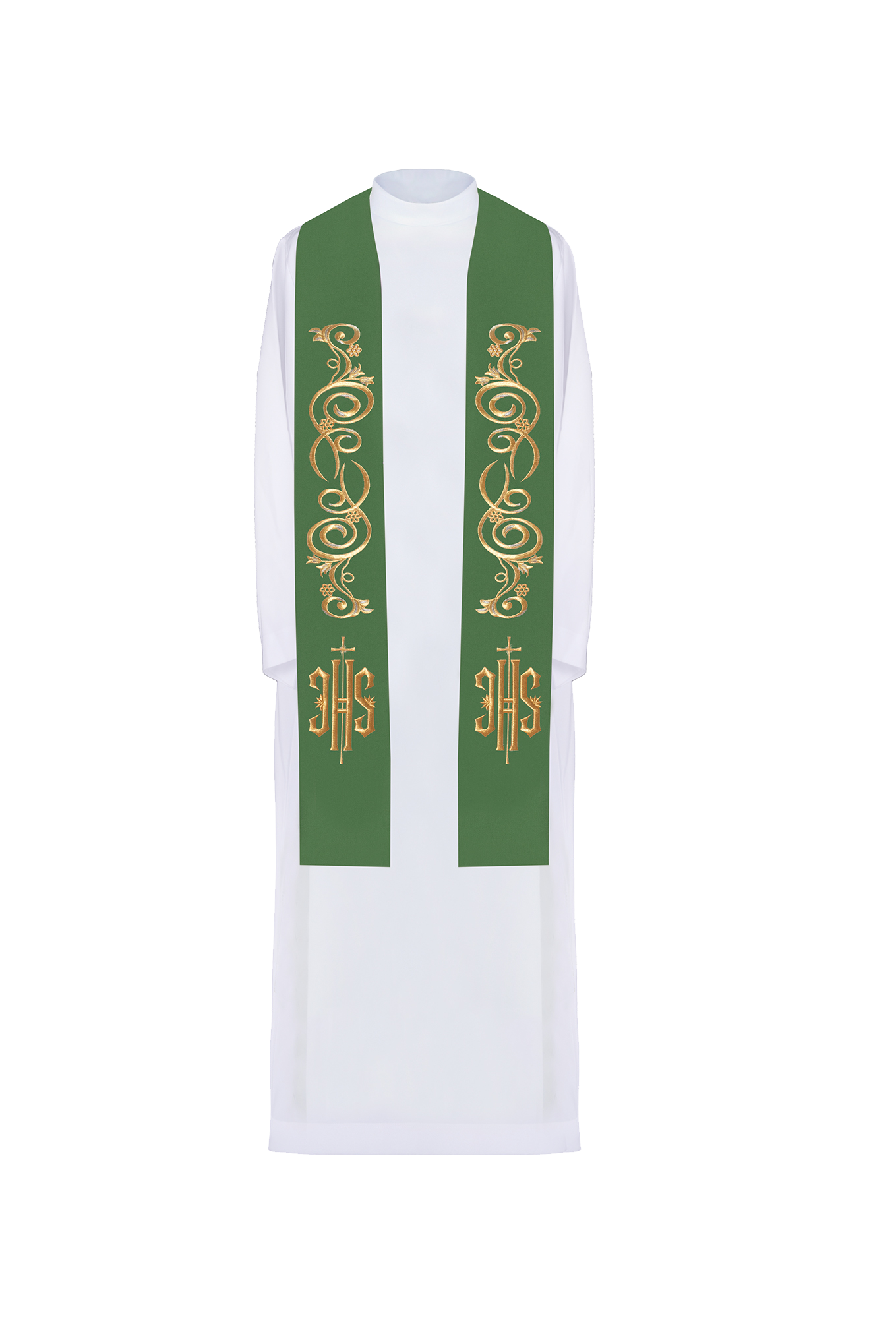 Stuła kapłańska haftowana IHS Zielona