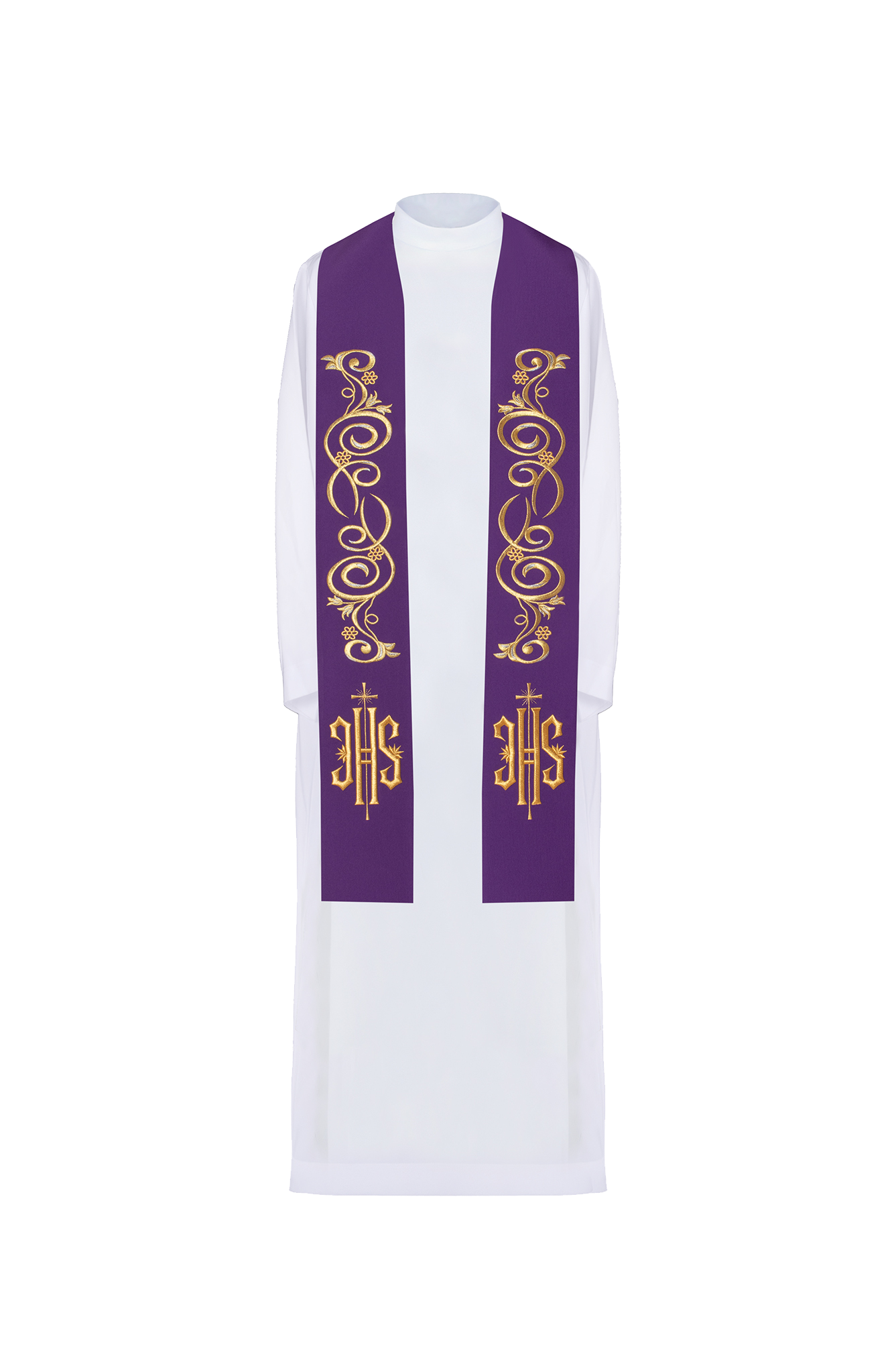 Stuła kapłańska haftowana IHS Fioletowa