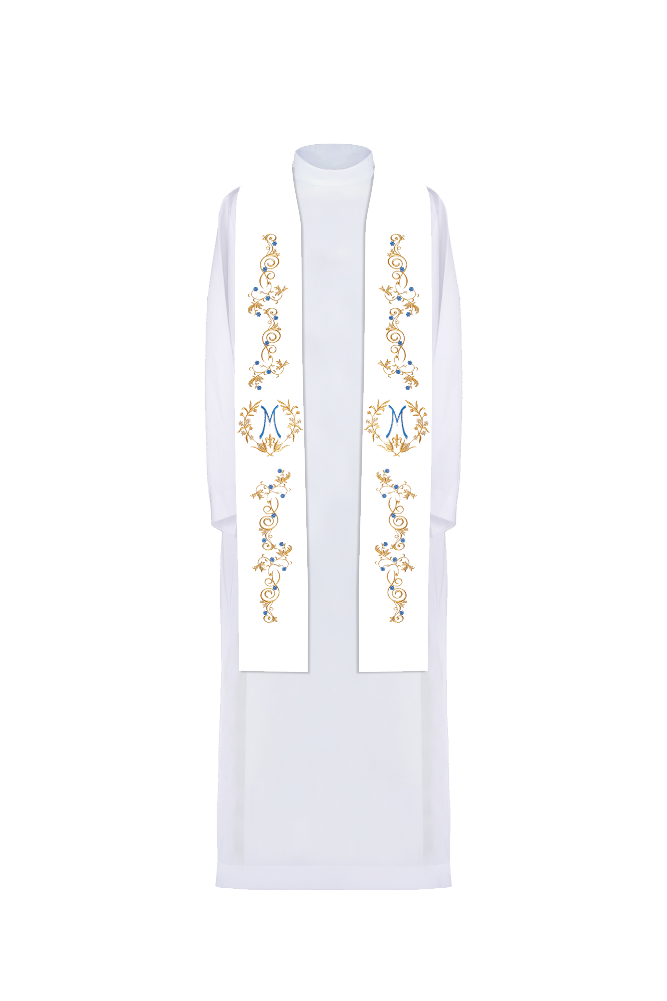 Stuła kapłańska haftowana Maryjna Biała